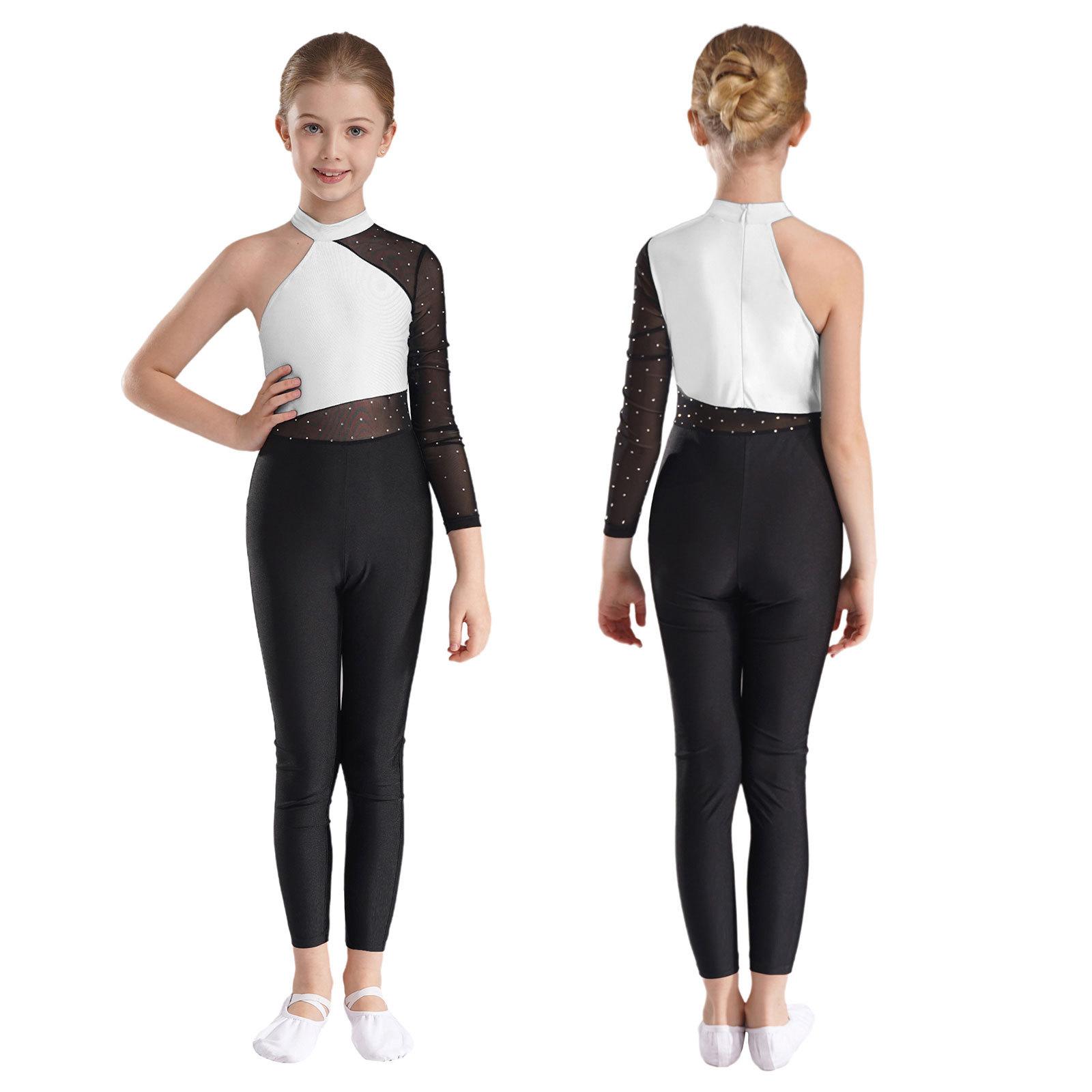 Yunduantong-electronic Meisjes Een Mesh Mouw Volledige Lichaamsbedekking Jumpsuits Gymnastiek Ballet Moderne Dans Uniform Unitard IJs Schaatsen Competitie Kostuum 15-16 Years wit