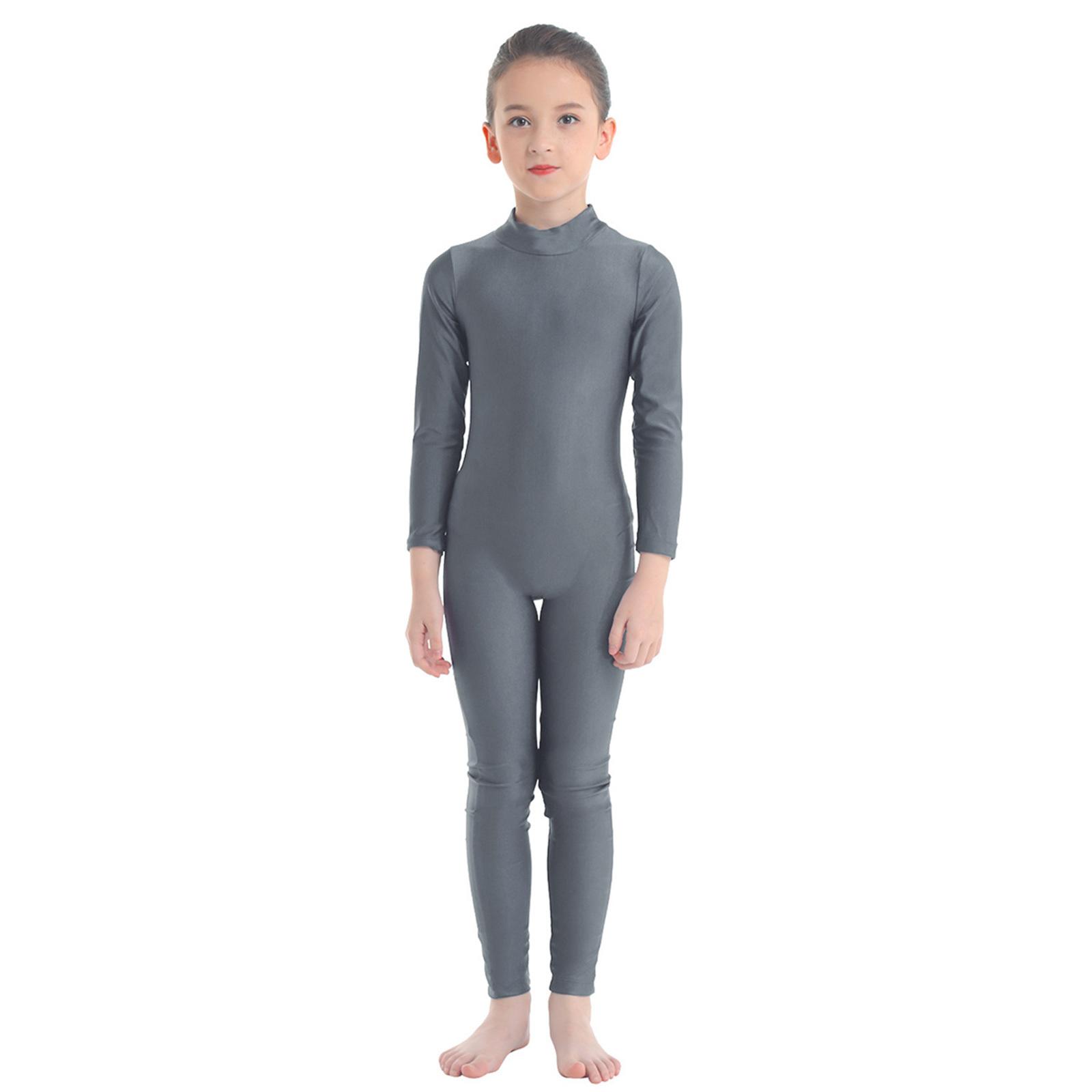 IEFiEL Kinderen Meisjes Ballet Maillots Gymnastiek Unitards Kinderen Danskleding Full Body Lange Mouw Rits Dansles Oefening Jumpsuit 7-8 Years donkergrijze kleur