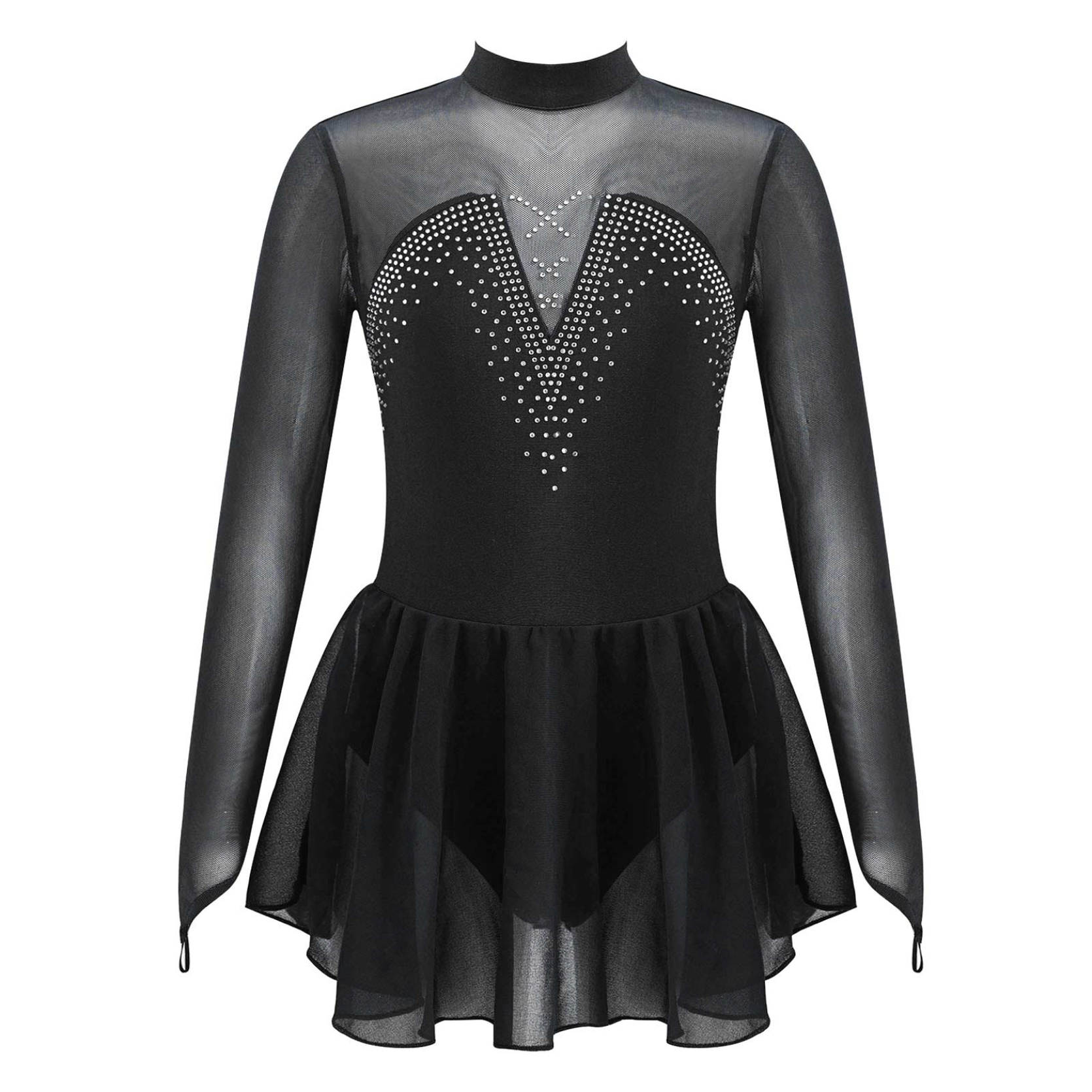 IEFiEL Kinderen Meisjes Figuur Schaatsen Dancewear Jurk Sparkly Strass Mesh Splice Ballerina Ballet Gymnastiek Workout Tule Tutu Jurk 10-12 Years zwart