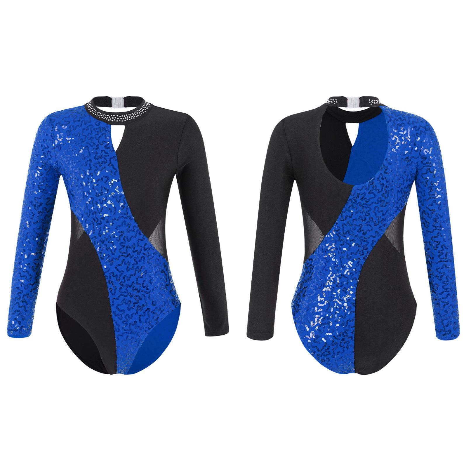Tiaobug Meisjes Glanzende Lange Mouwen Mock Hals Gymnastiek Ballet Dans Turnpakje Jumpsuit Schaatsen Body Dancewear 9-10 Years koningsblauwe kleur