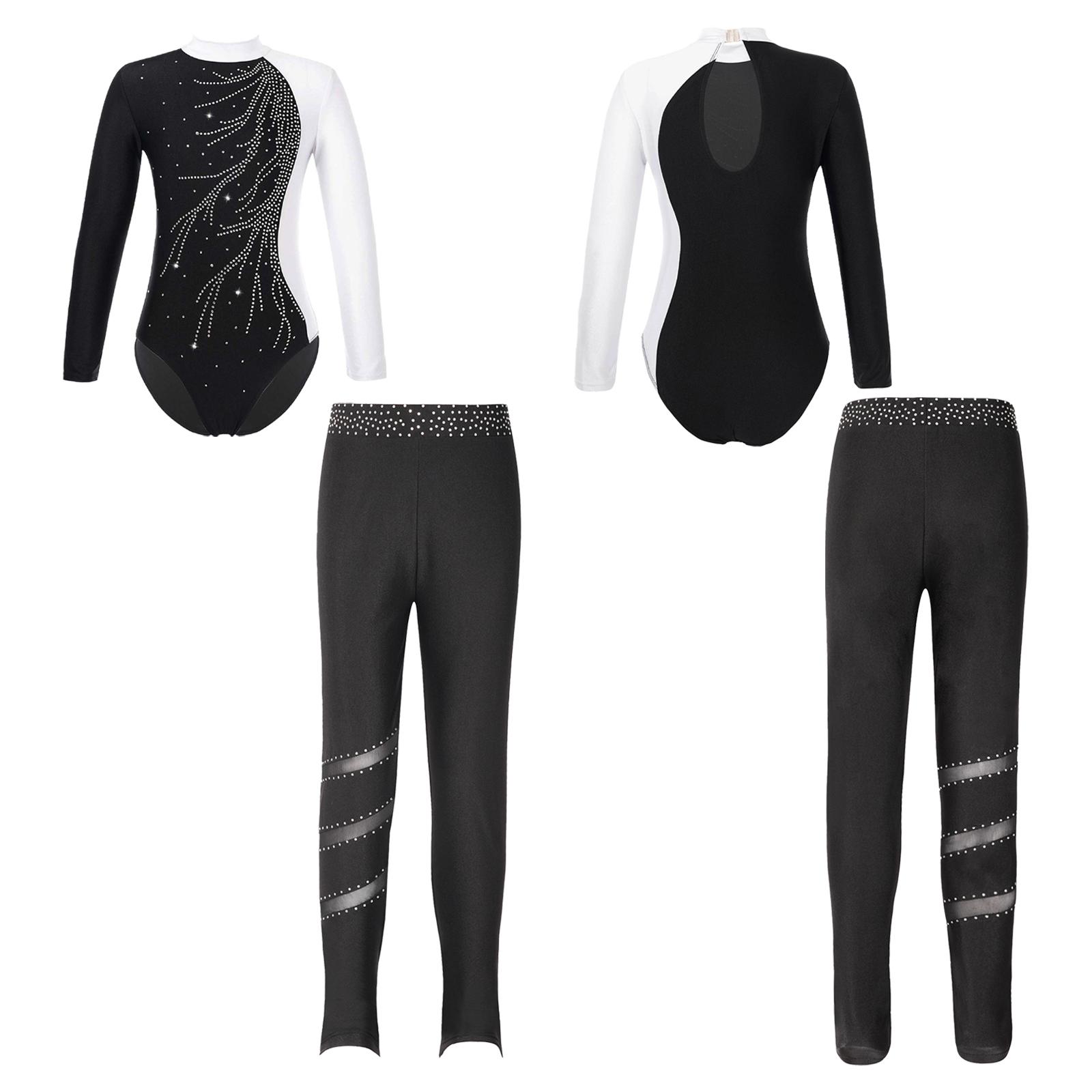 Aislor Kinderen Meisjes 2 Stuks Gymnastiek Dansoutfits Maillots met lange mouwen en legging Atletische Biketards Unitards 15-16 Years