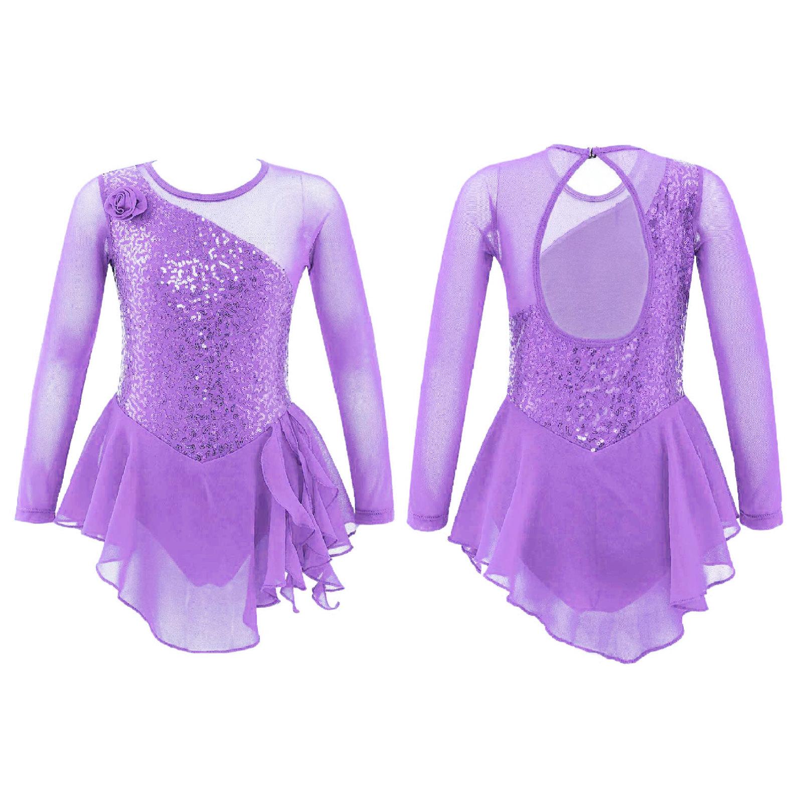Daenrui Kunstschaatsjurk voor kinderen Schaatsen Competitiekleding Meisjes Ballet Dans Gymnastiek Jurken 5-6 Years lichtpaarse kleur