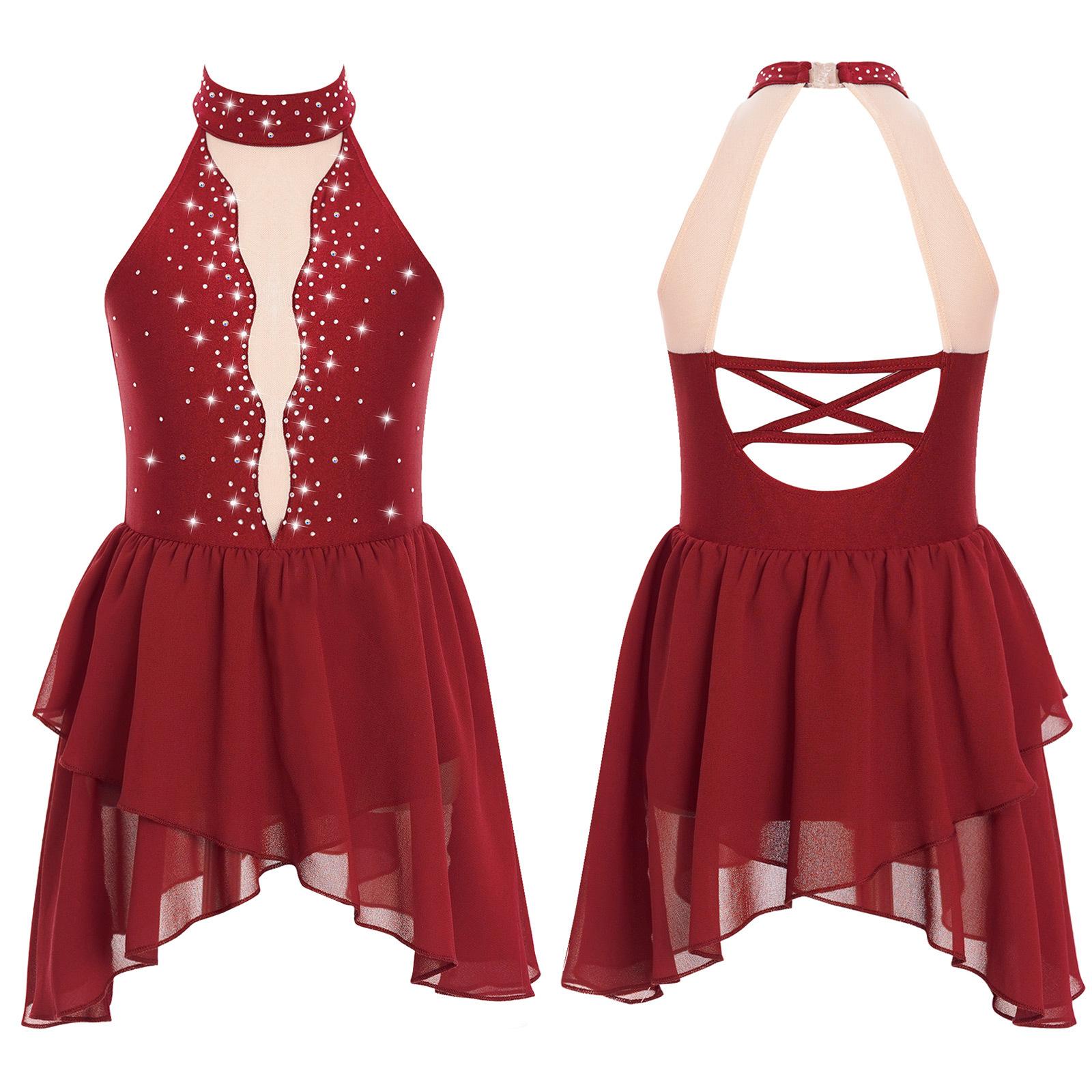 Daenrui Kinderen Meisjes Ballet Lyrische Dans Jurk Strass Kunstschaatsen Kostuum Mouwloos Sheer Mesh Gymnastiek Turnpakje Danskleding 11-12 Years