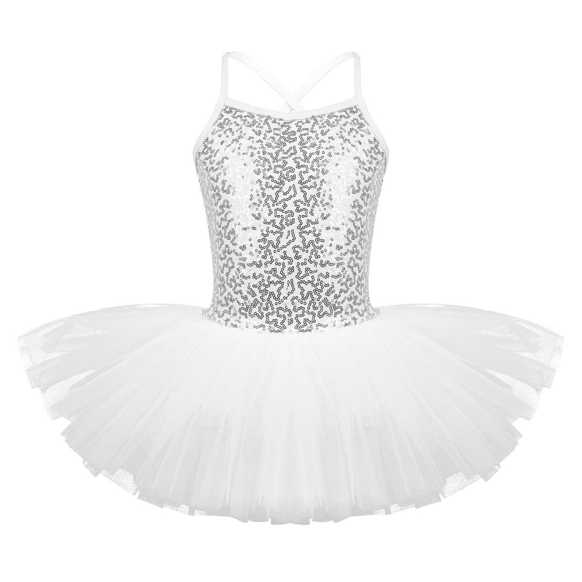 Manyakai Kinderen Meisjes Lovertjes Hemdje Ballet Tutu Jurk Rok Turnpakje Ballerina Glinsterende Danskostuums 3-4 Years wit