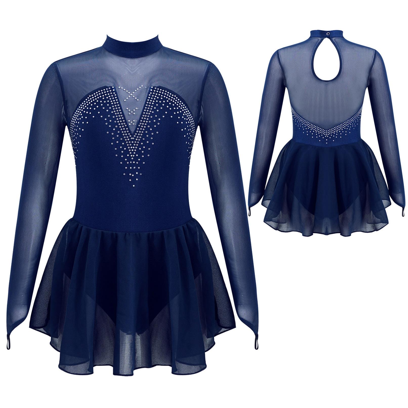 Manyakai Kinderen Meisjes Sparkle Mesh Splice Figuur Schaatsen Jurk Gymnastiek Dans Turnpakje Tutu Rok Prestaties Danskleding 10-12 Years