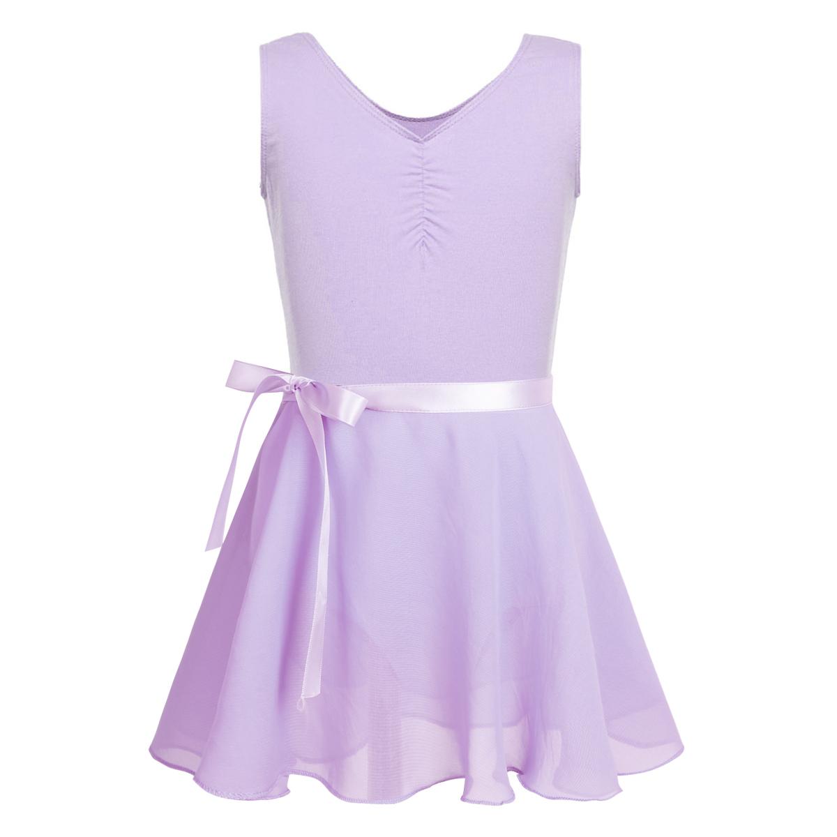 Sxiwei Katoenen mouwloze balletdansgymnastiekpakje voor meisjes met chiffon gebonden rokoutfitset 10-12 Years