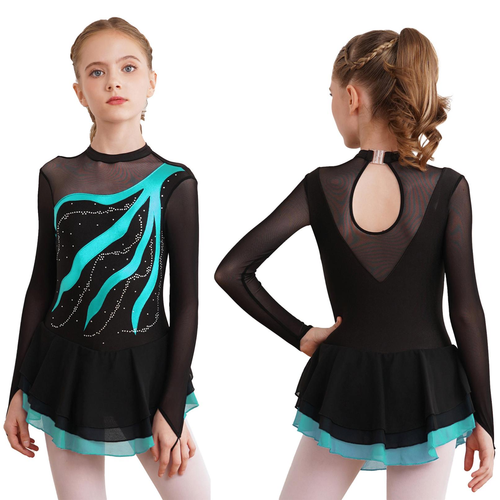 YOOJIA Kinderen Meisjes Kunstschaatsen Ballet Jurk Strass Versierd Turnpakje voor Atletische Prestaties Danskleding 5-6 Years