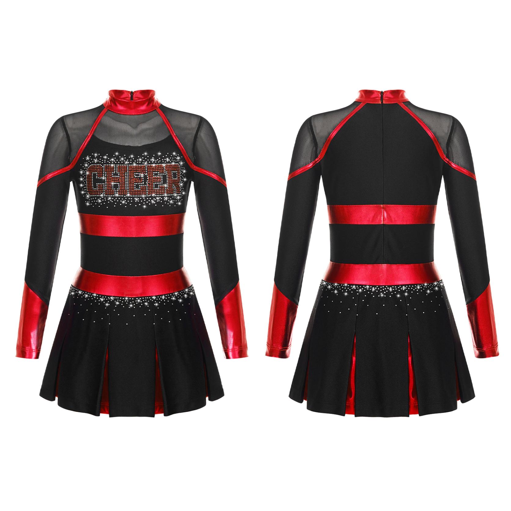 Yunduantong-electronic Meisjes Cheerleading Uniform Dansjurk met lange mouwen Carnaval Dancewear Cheerleading Dansjurk voor kinderen 9-10 Years