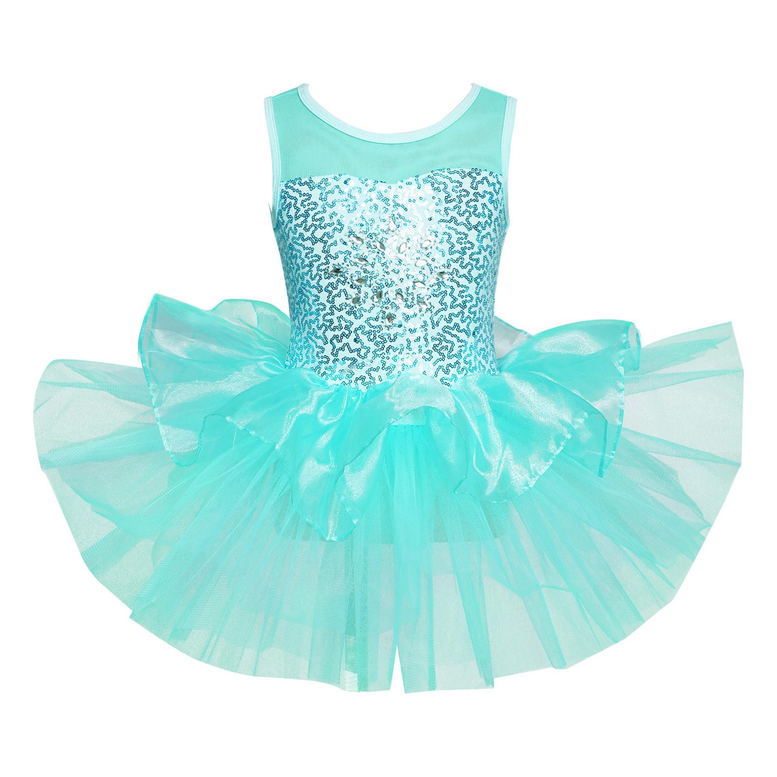 Sywiyi Ballet Leotard Jurk voor Kinderen Meisjes Glanzende Pailletten Tutu 4 Lagen Rok Ballerina Danskleding 5-6 Years groen