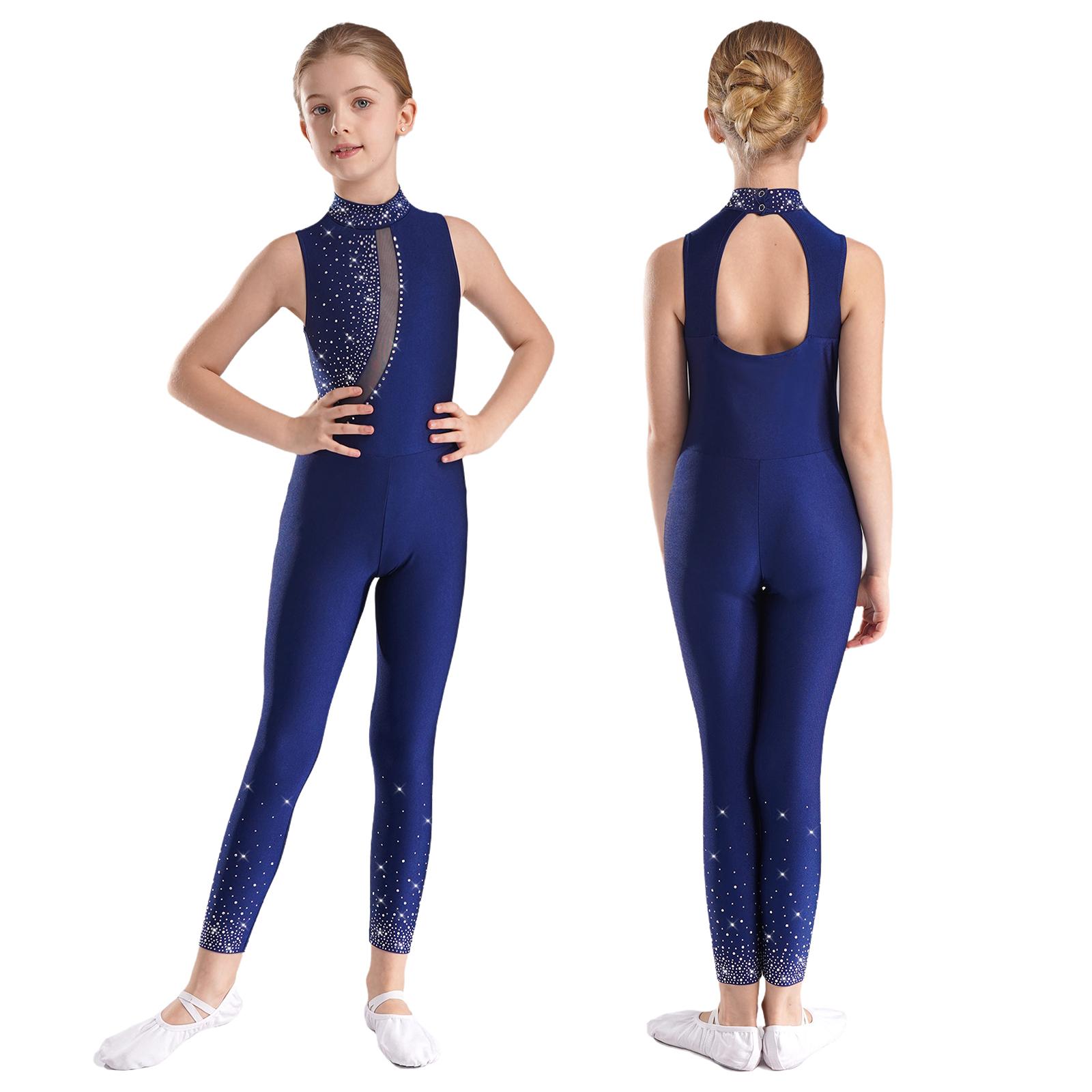 Yunduantong-electronic Meisjes Ritmische Gymnastiek Jumpsuit Ballet Danskleding Kunstschaatsen Atletische Sportkleding Fietsshirt Rugloos Bodysuit 13-14 Years marineblauwe kleur