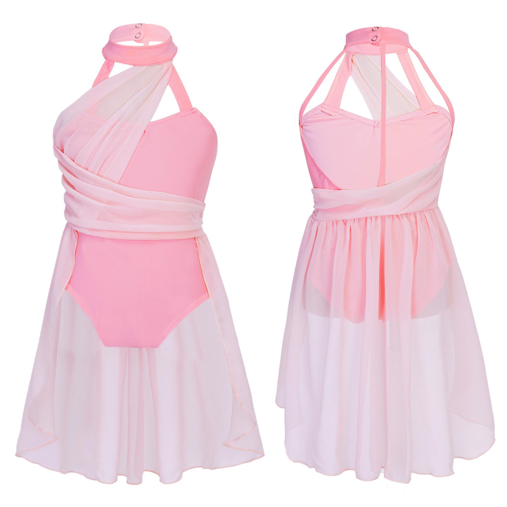 WinYing Mouwloze chiffon balletdanspakje voor kinderen, meisjes, lyrische hedendaagse danskostuum 5-6 Years roze