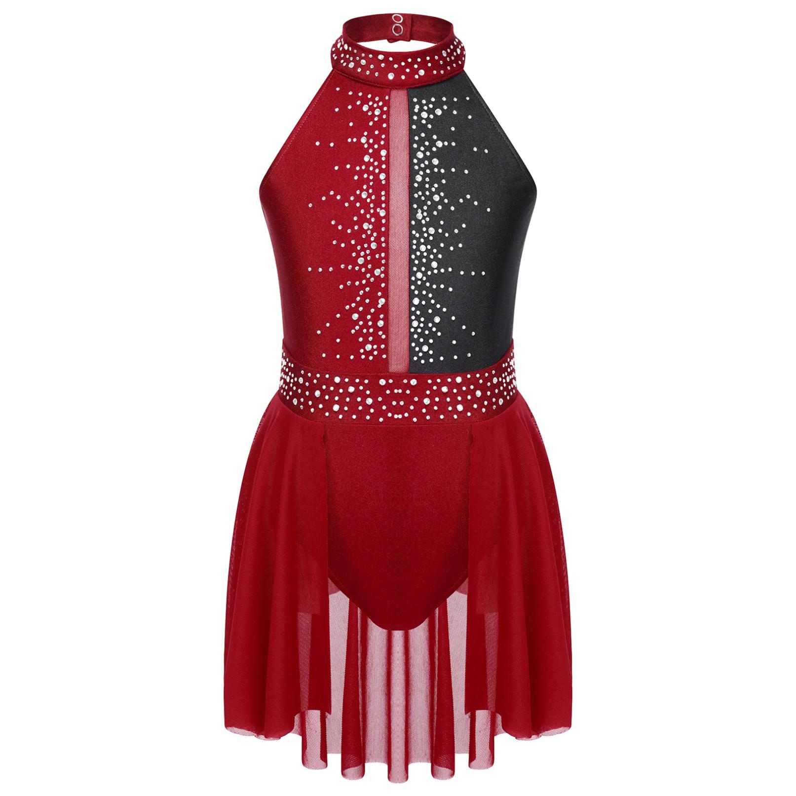 YONGHS Kinderen Meisjes Strass Mouwloos Halter Hals Rolschaatsen Jurk Gymnastiek Turnpakje Ballet Dans Rok 11-12 Years