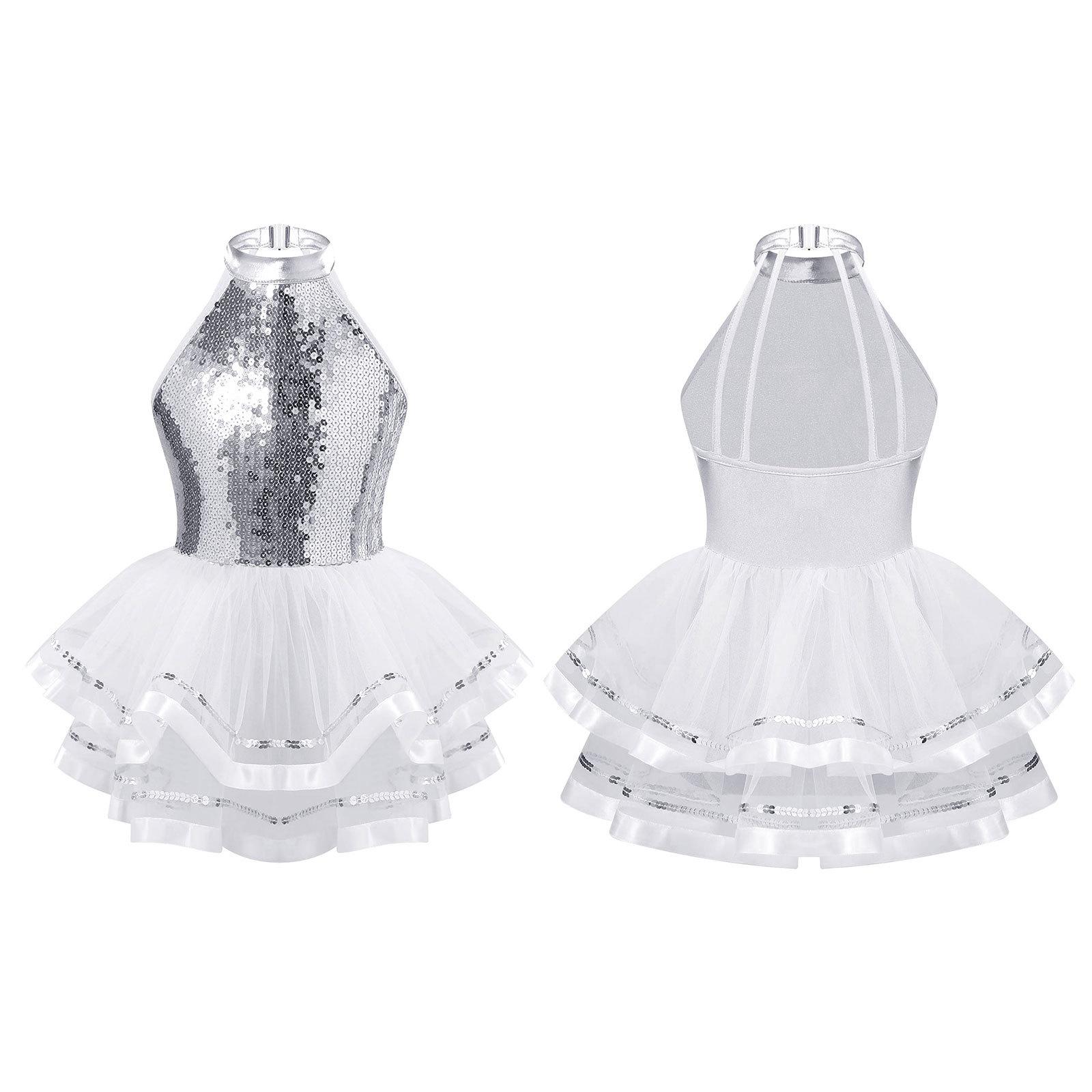 Fldy Kinderen Meisjes Sprankelende Pailletten Ronde Hals Ballet Dans Tutu Jurk Gymnastiek Moderne Dansvoorstelling Kostuum 11-12 Years