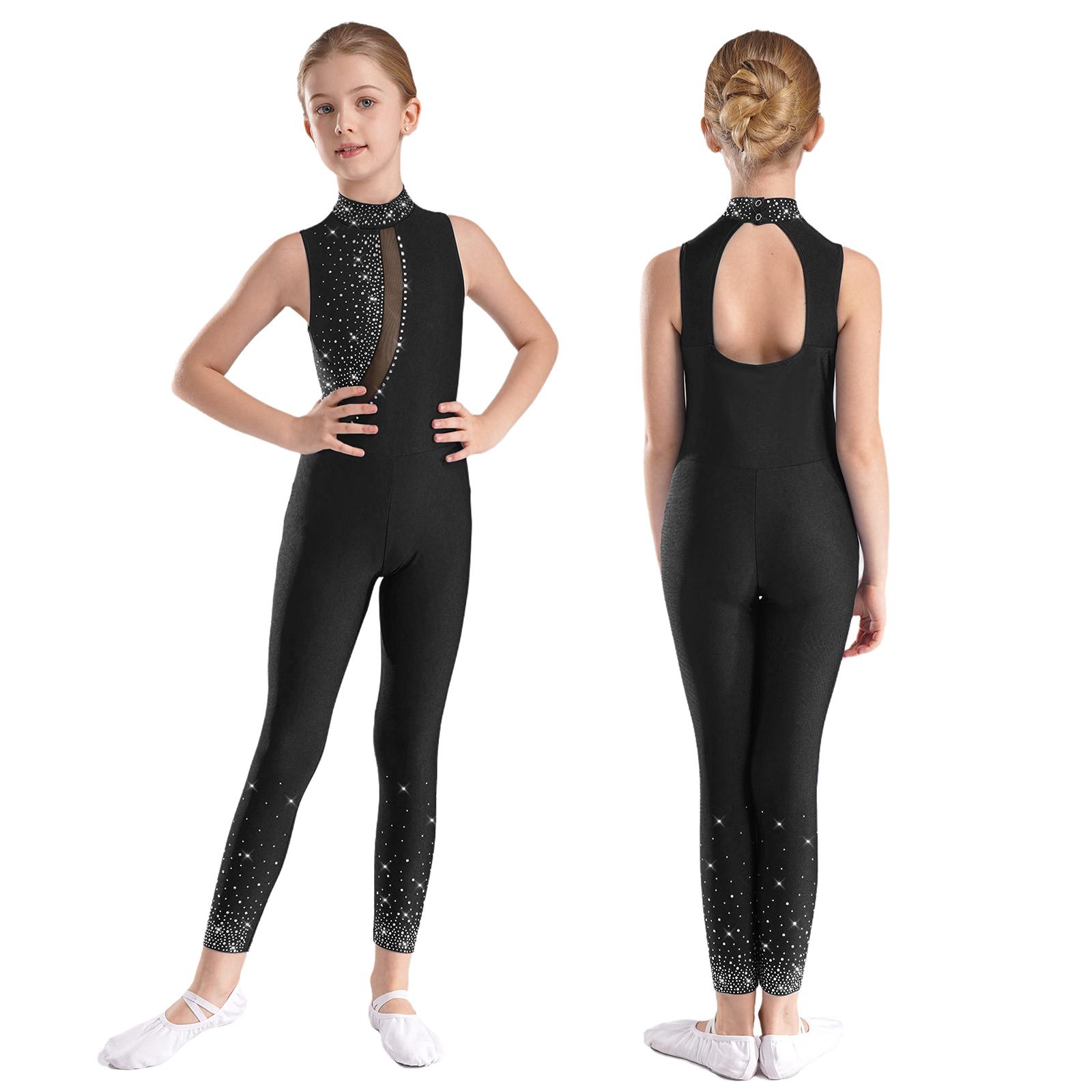 Inlzdz Meisjes kunstschaatsen jumpsuit ballet jazz danskleding uitgesneden rug bodysuit voor atletische actieve kleding workout yoga 13-14 Years