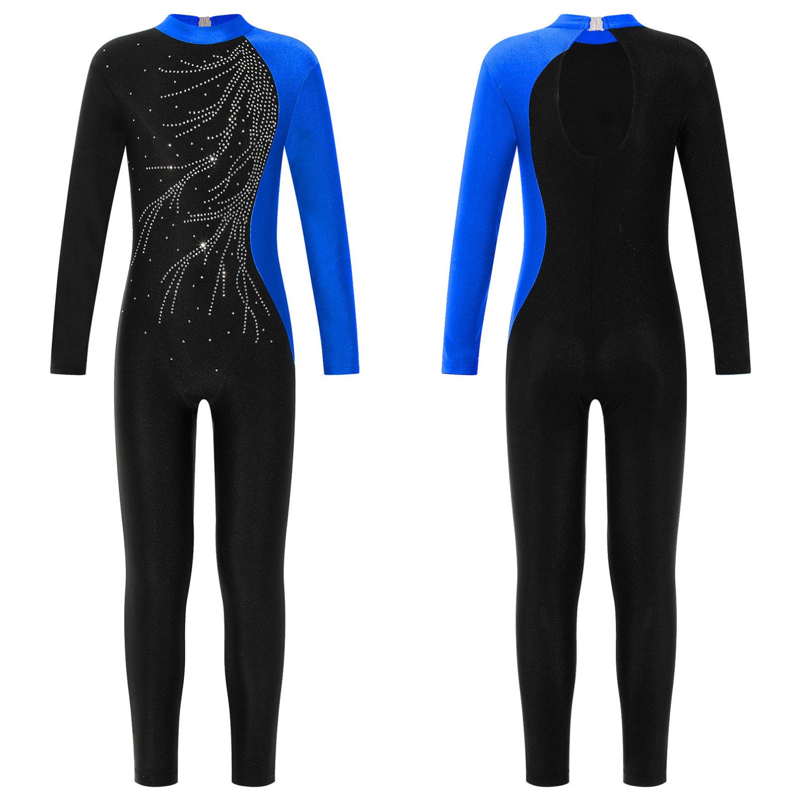 YONGHS Kinderen Meisjes Lange Mouw Ballet Dans Turnpakje Unitard Ballerina Gymnastiek Danskleding Kostuums Eendelige Pakken 9-10 Years blauw