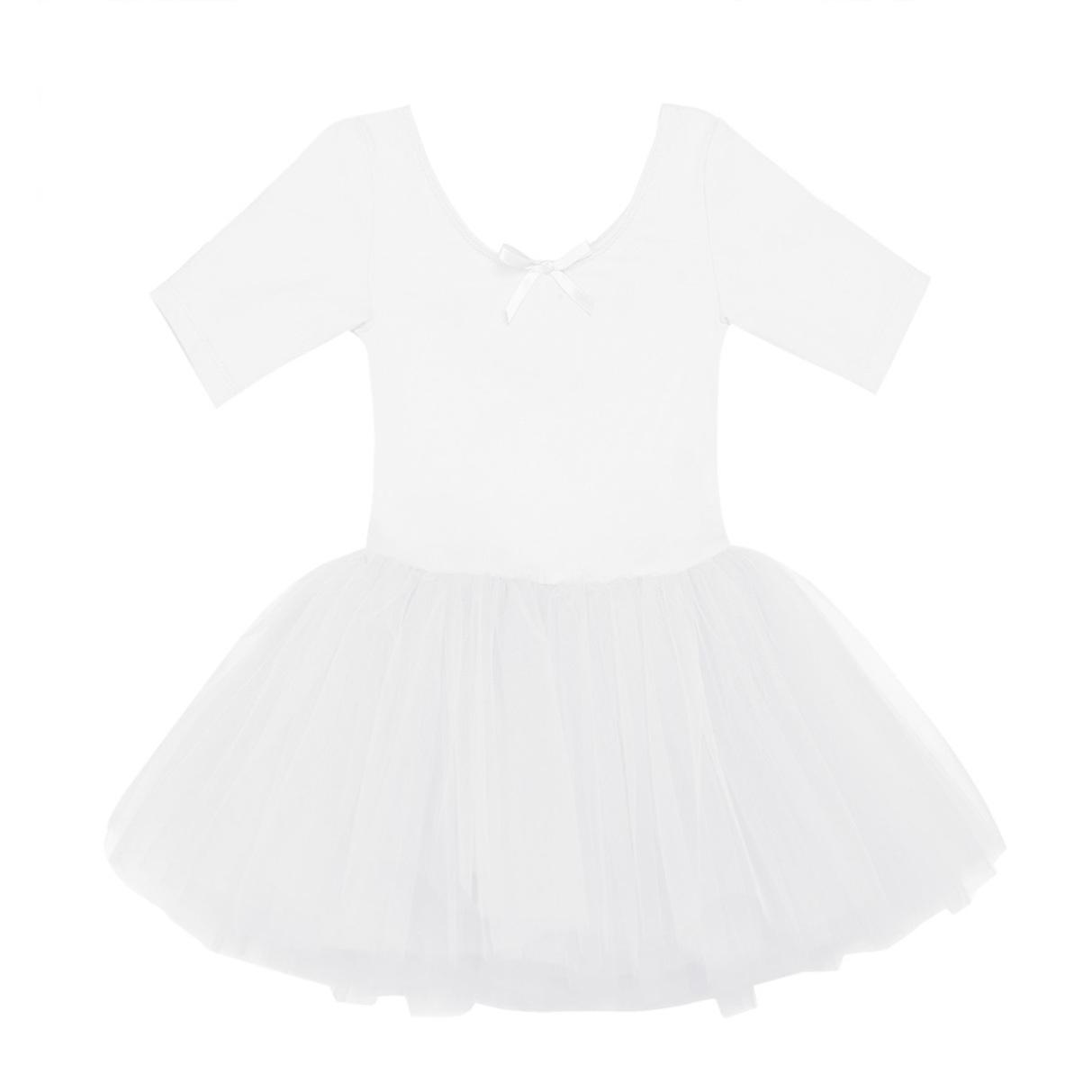 YONGHS Kleine grote meisjes korte mouw Tutu Tule ballet dans gymnastiek turnpakje jurk danskleding 3-4 Years wit
