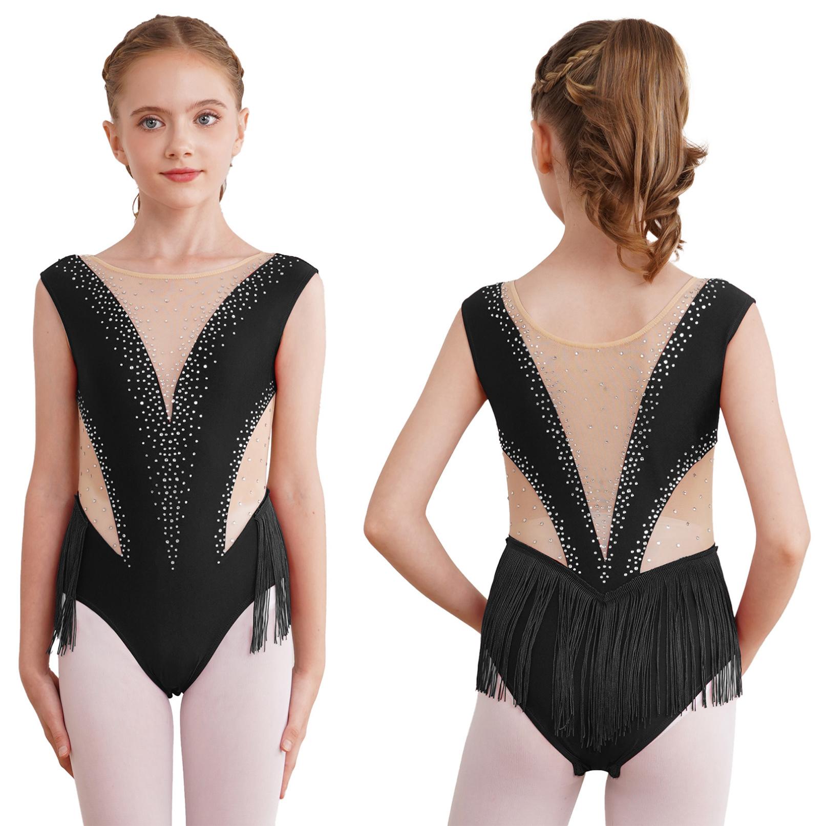 HULIJA Kinderen meisjes danskleding mouwloos kunstschaatsen bodysuit yoga dans turnpakje gymnastiek jumpsuit uit één stuk 5-6 Years zwart