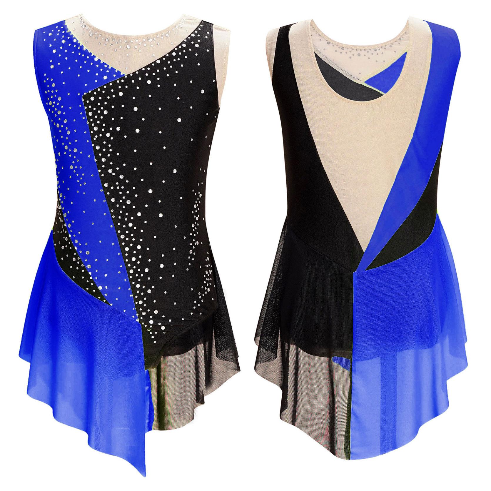 IEFiEL Kinderen Meisjes Kunstschaatsen Turnpakje Jurk Glanzende Strass Sheer Mesh Mouwloze Jurken voor Ballet Lyrische Dans Gymnastiek 11-12 Years