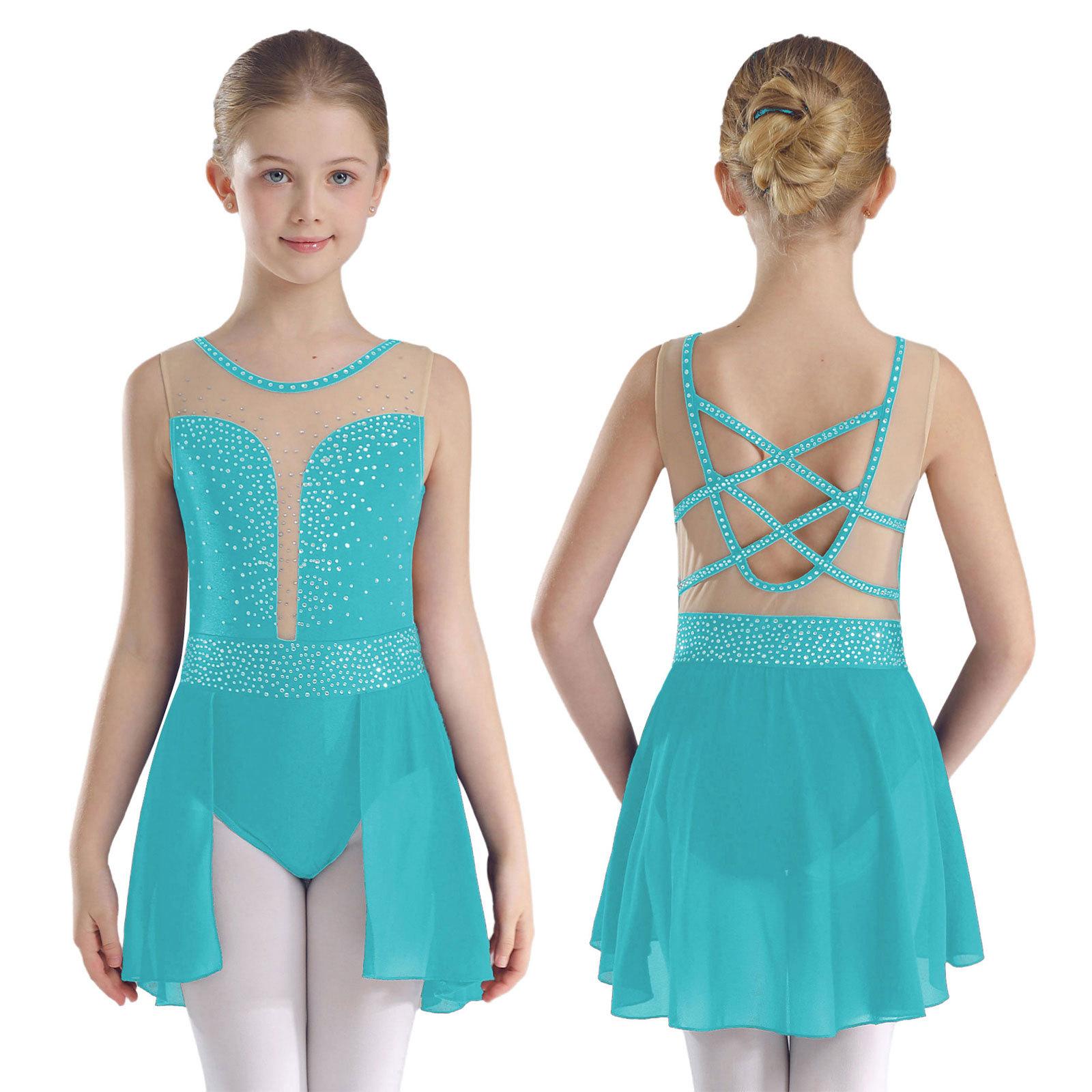 RUNQHUI Kinderen Meisjes Glanzende Mouwloze Kunstschaatsjurk Ballerina Gym Leotard Danskleding Kostuum 5-6 Years