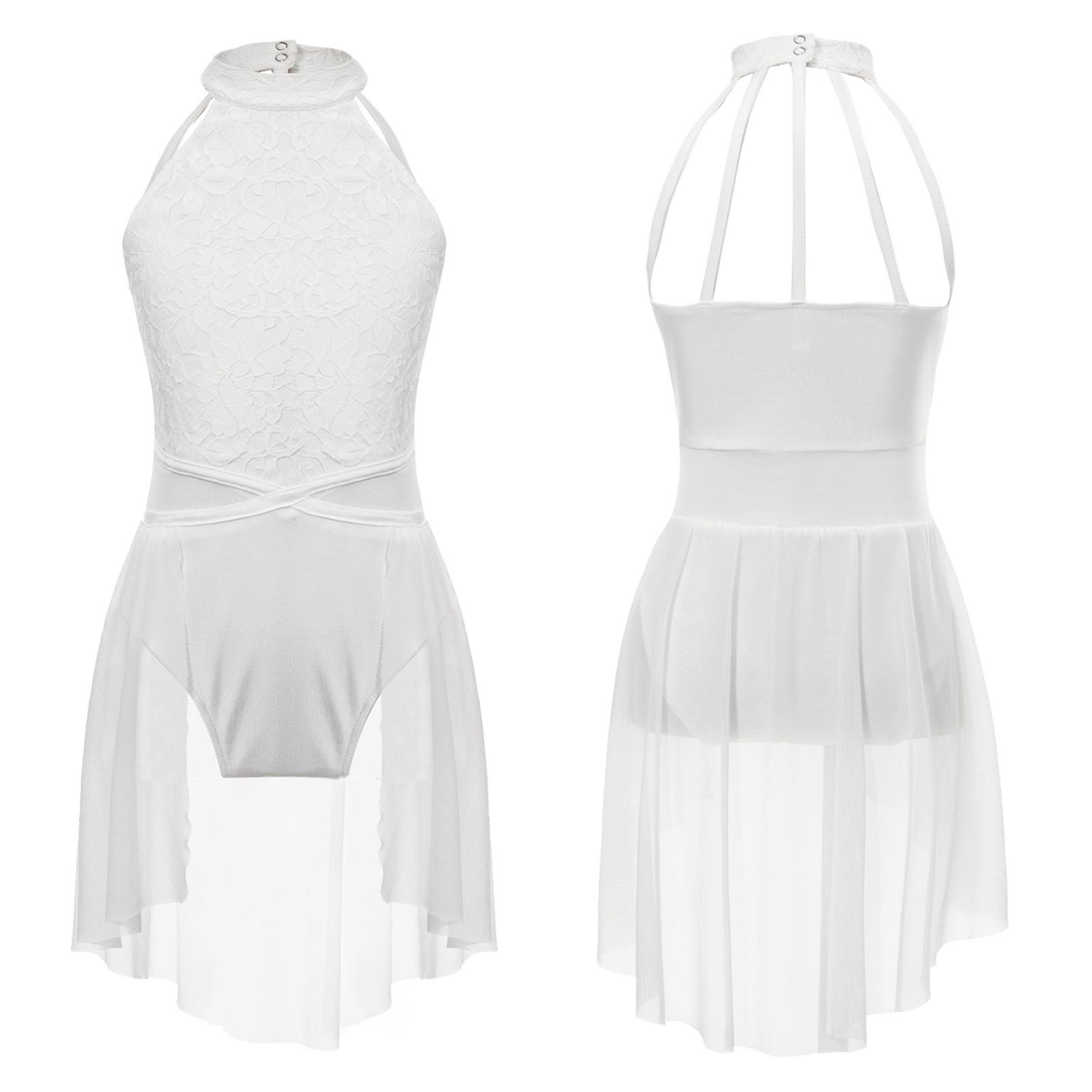 Inlzdz Kinderen Meisjes Mouwloze Dansjurk Moden Lyrische Hedendaagse Dans Jurken Ballerina Ballet Stage Performance Kleding 15-16 Years ivoor