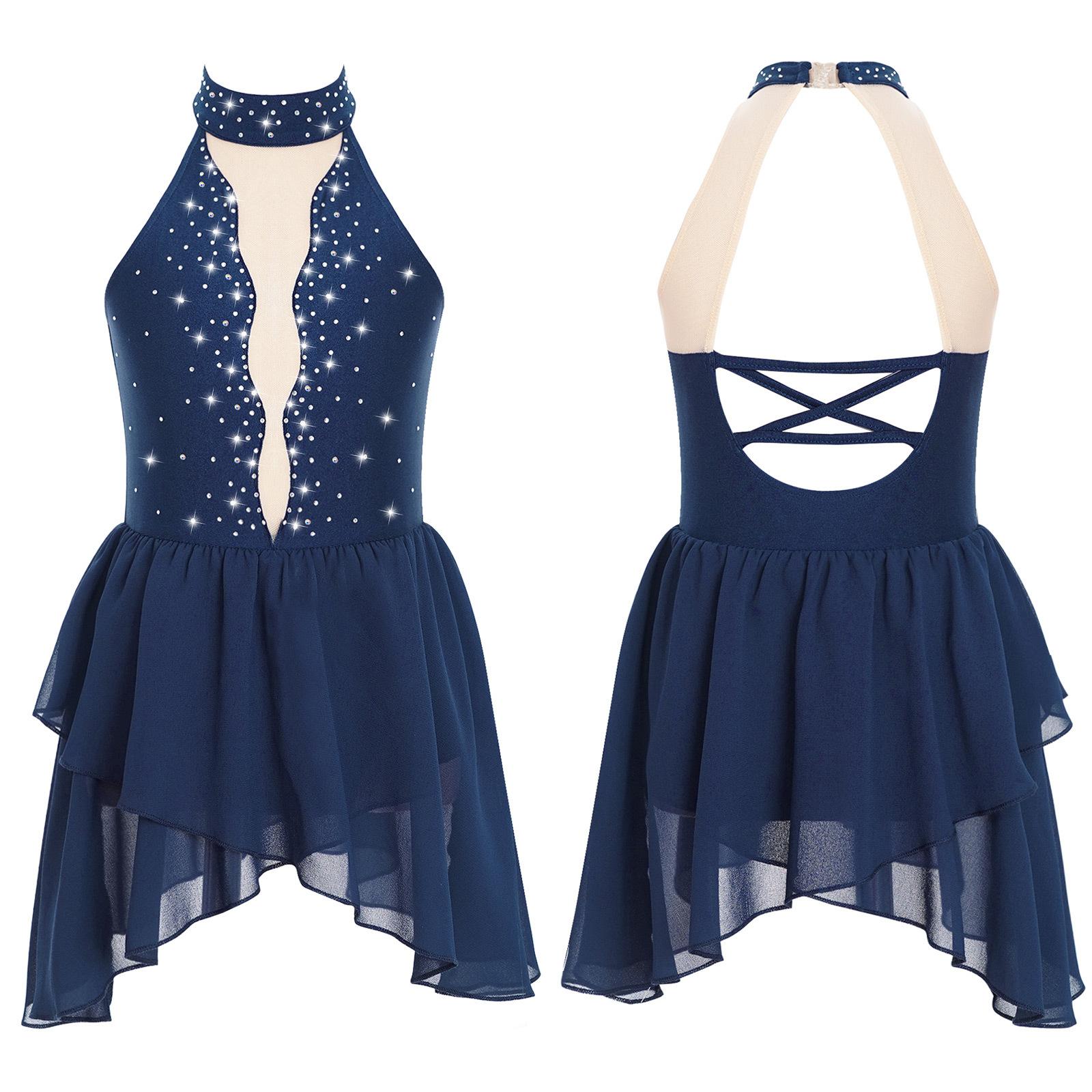 Daenrui Kinderen Meisjes Ballet Lyrische Dans Jurk Strass Kunstschaatsen Kostuum Mouwloos Sheer Mesh Gymnastiek Turnpakje Danskleding 9-10 Years