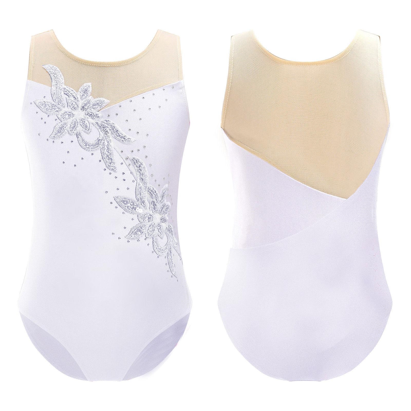 Fldy Eendelige meisjes gymnastiek training turnpakje mesh patchwork stijl danskleding kinderen schaatsen bodysuit 13-14 Years