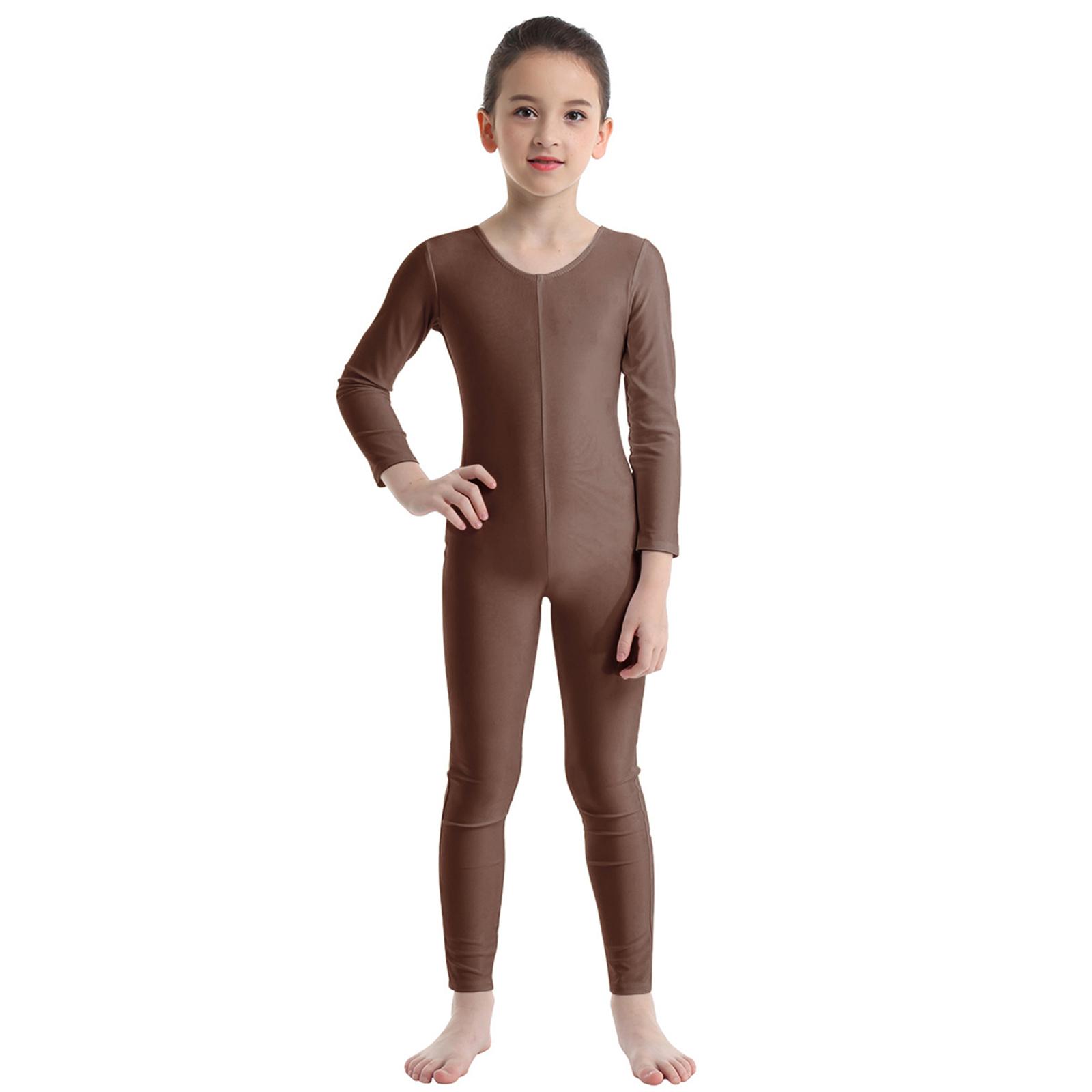 Sywiyi Kinderen Meisjes Lange Mouwen Ballet Dans Gymnastiek Leotard Jumpsuit Unitard Danskleding 7-8 Years bruin