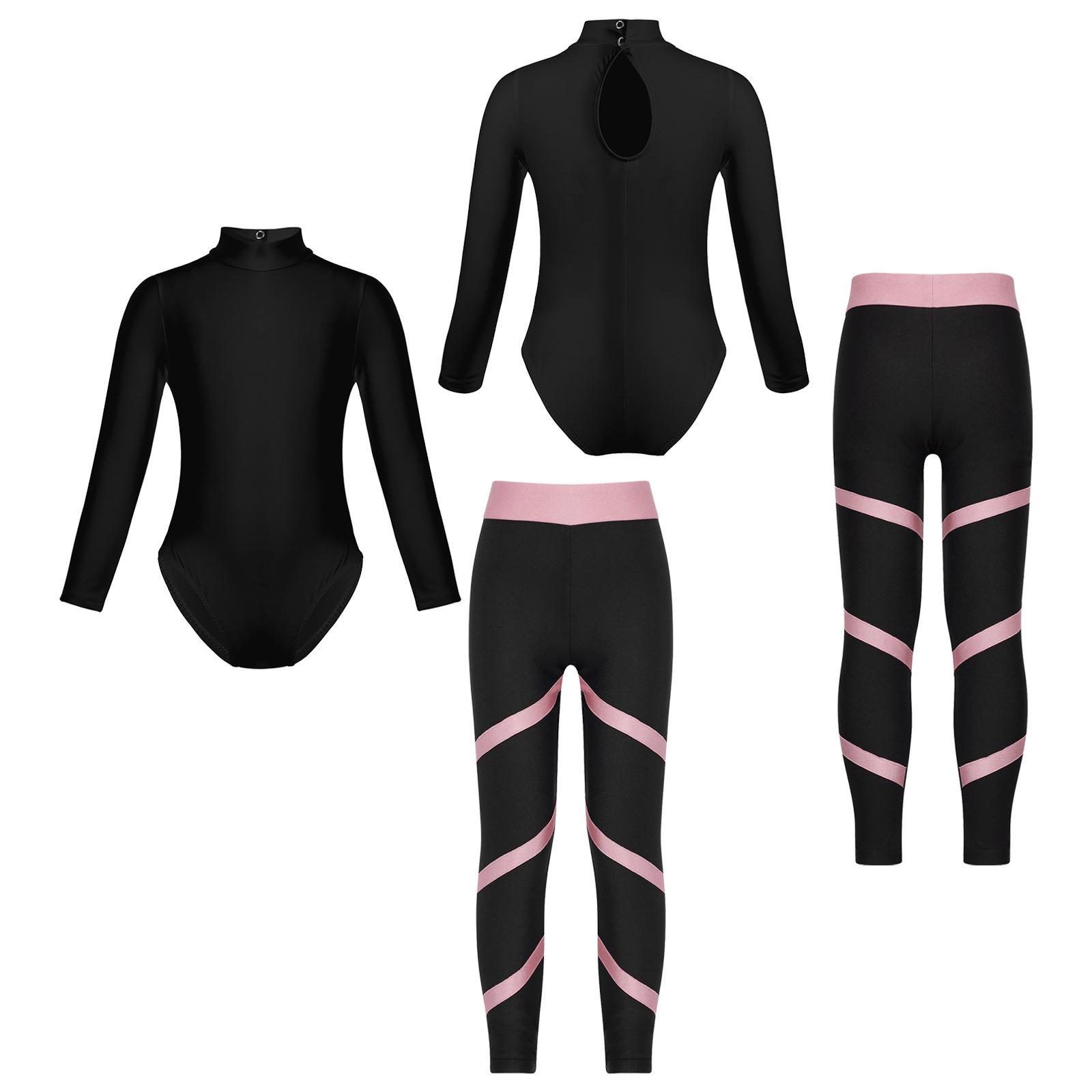 Fldy Kinderen meisjes gymnastiek dans sportsets turnpakje met lange mouwen en leggings danskleding outfits 13-14 Years