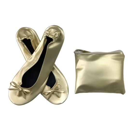 Party&Festival Supplies 1 paar opvouwbare balletschoenen met opbergtas Superzacht Slijtvast Ademend Gemakkelijk schoon te maken Yoga Dansslippers Schoenen L champagne