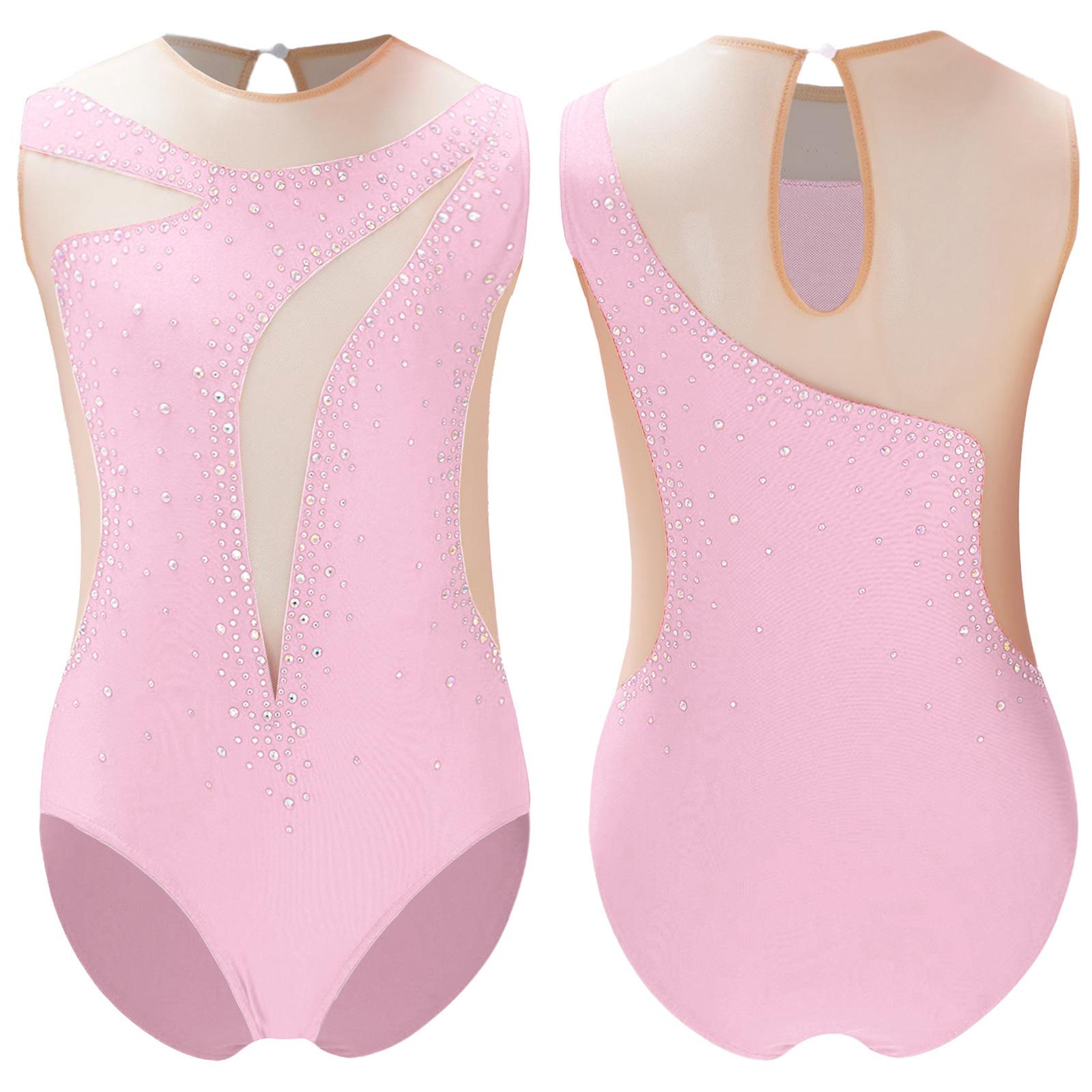 Inhzoy Meisjes Gymnastiek Acrobatiek Leotard Ballet Jazzdans Unitard Workout Yoga Sportkleding Atletiek Bodysuit Kunstschaatsen Kostuum 15-16 Years roze