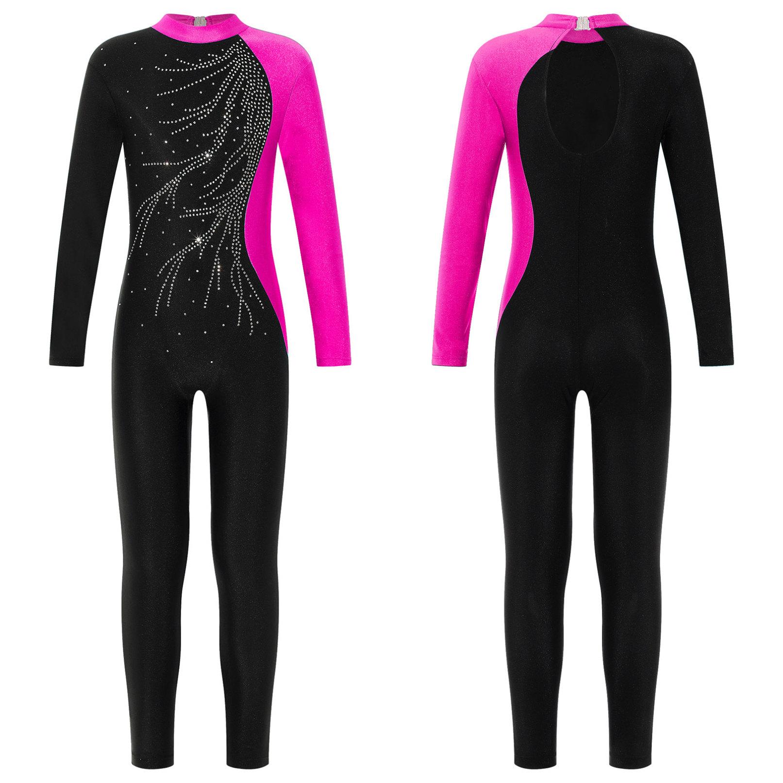 YOOJIA Kinderen Meisjes Gymnastiek Dans Leotard Lange Jumpsuit Ballet IJs Schaatsen Competitie Actief Bodysuit 11-12 Years