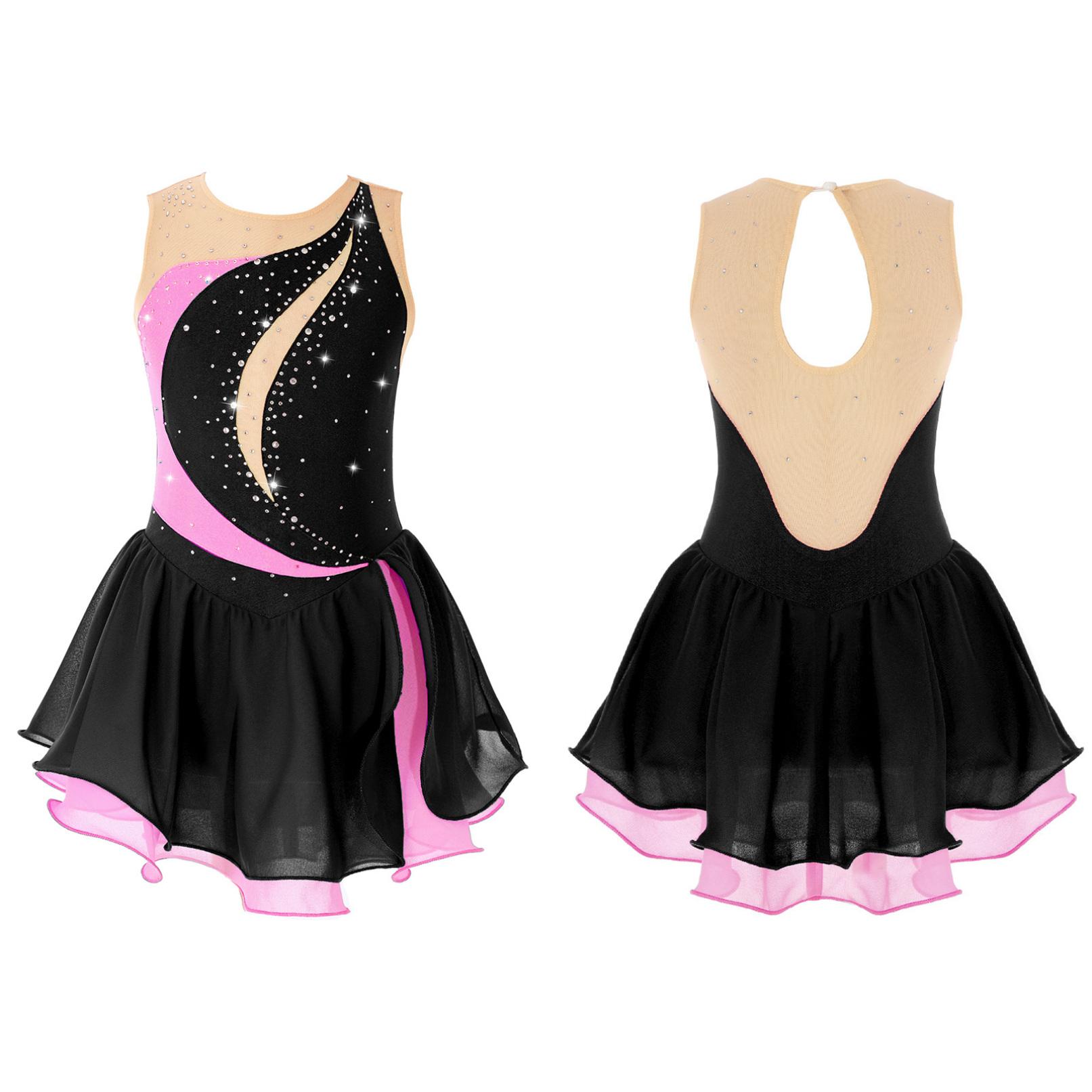 WinYing Kunstschaatsjurk voor meisjes Mouwloos Glitter Strass Ballet Turnpakje Jurk Competitiekostuum Gymnastiekpak 11-12 Years