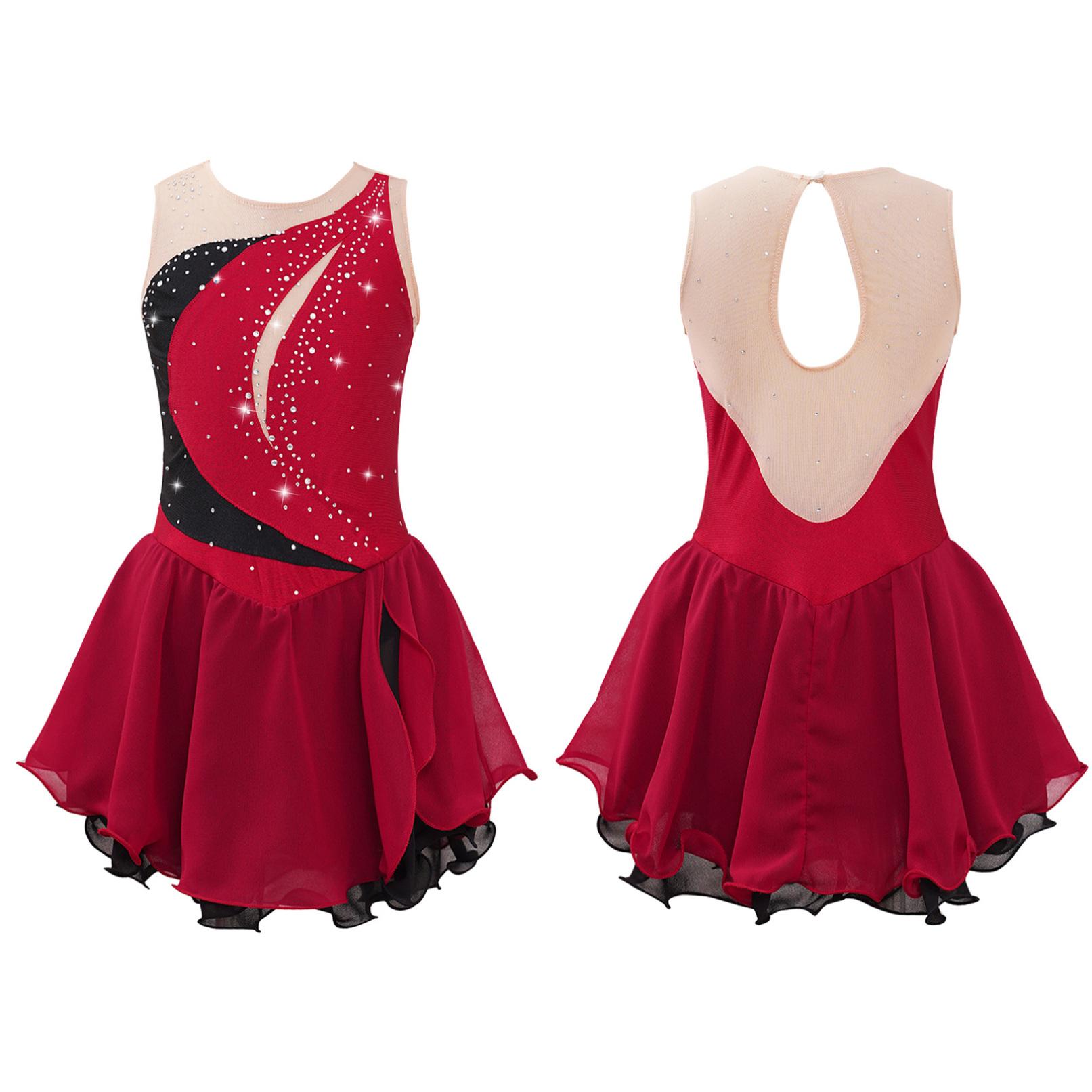 WinYing Kunstschaatsjurk voor meisjes Mouwloos Glitter Strass Ballet Turnpakje Jurk Competitiekostuum Gymnastiekpak 11-12 Years