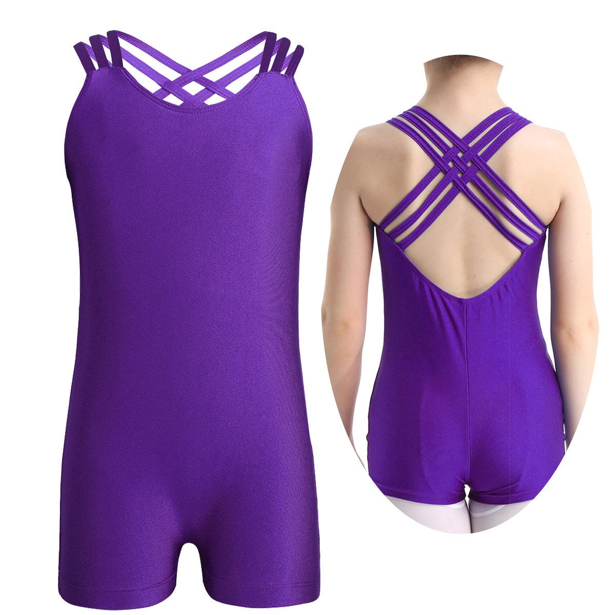 Fldy Kids Meisjes Effen Kleur Basic Turnpakje voor Dans Ballet Gymnastiek Tumbling Unitard Biketard Dancewear 11-12 Years paars