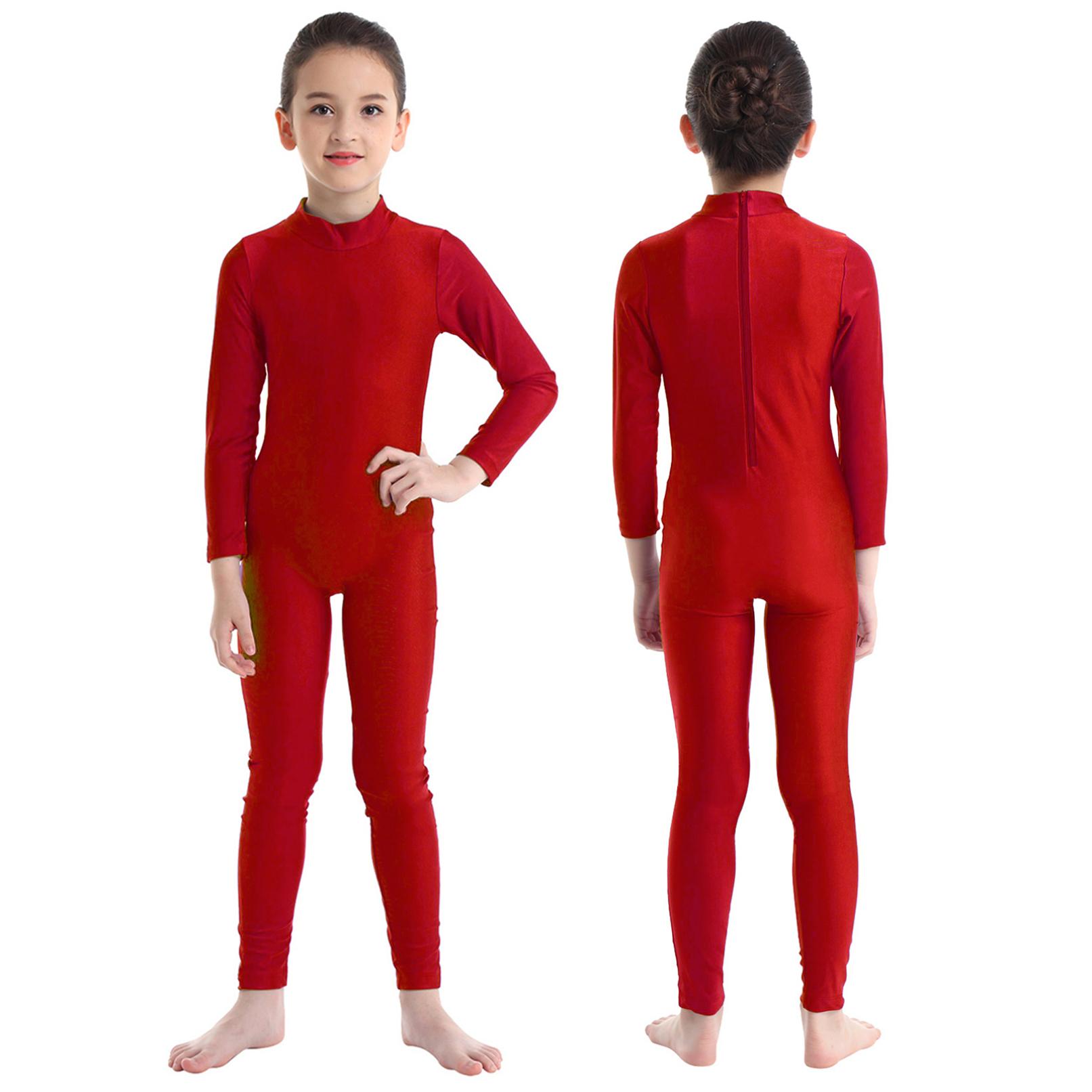 Yeahdor Kinderen Meisjes Lange Mouwen Ritssluiting Mock Neck Full Body Pak Ballet Dans Gymnastiek Unitard Jumpsuit 15-16 Years
