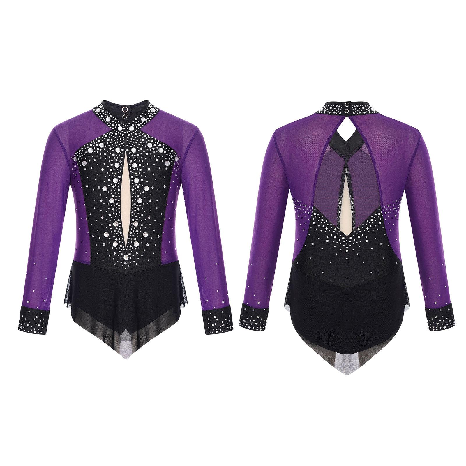 Sywiyi Kinderen meisjes ballet dans turnpakje jurk kunstschaatsen ritmische gymnastiek bodysuit glanzende strass mesh rok jumpsuit 7-8 Years