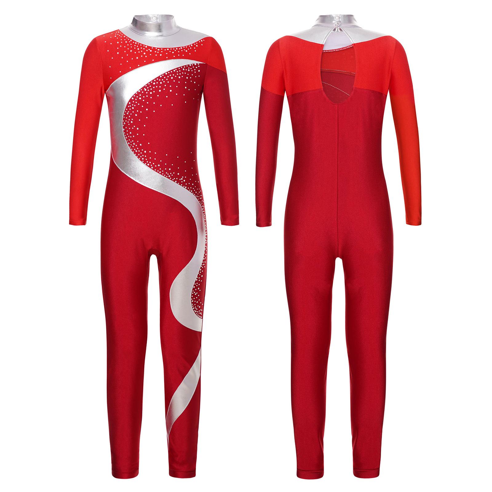 Yunduantong-electronic Kinderen Full Body Unitard Ballet Bodysuit Jumpsuits Strass Danskleding Meisjes Kunstschaatsen Dans Artistieke Gymnastiek Actieve kleding 5-6 Years