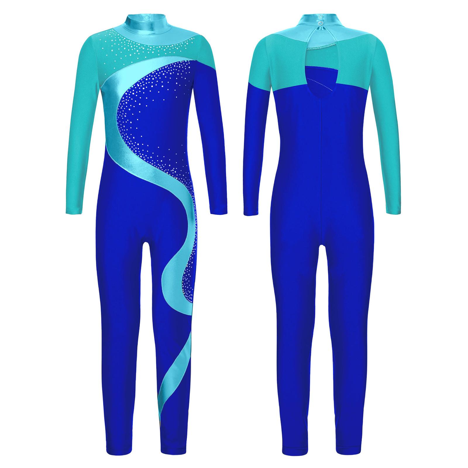 Yunduantong-electronic Kinderen Full Body Unitard Ballet Bodysuit Jumpsuits Strass Danskleding Meisjes Kunstschaatsen Dans Artistieke Gymnastiek Actieve kleding 15-16 Years wintertaling