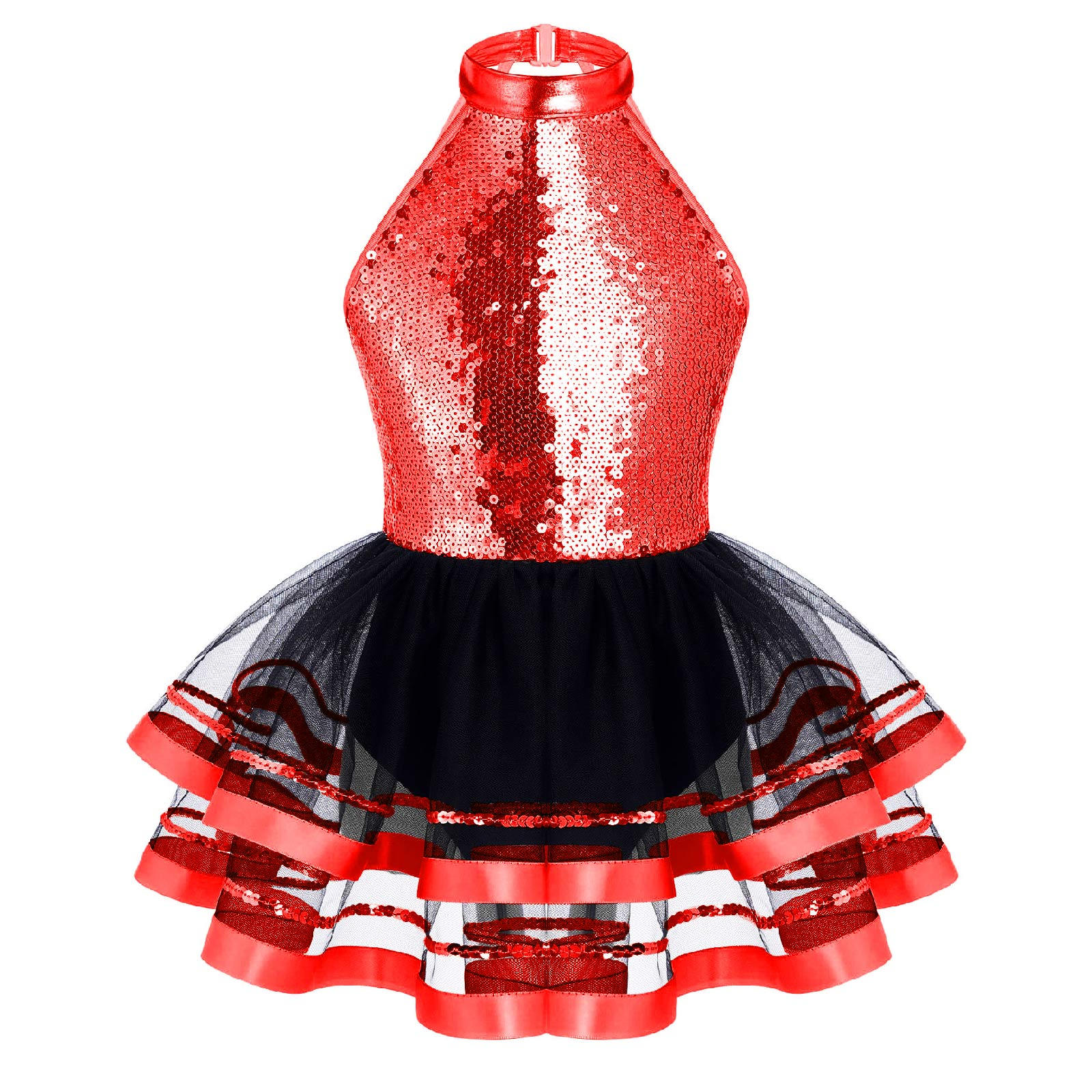 RUNQHUI Meisjes Kids Sprankelende Pailletten Ballet Tutu Jurk Moderne Jazz Dans Outfit Stage Performance Kostuum Danskleding 9-10 Years
