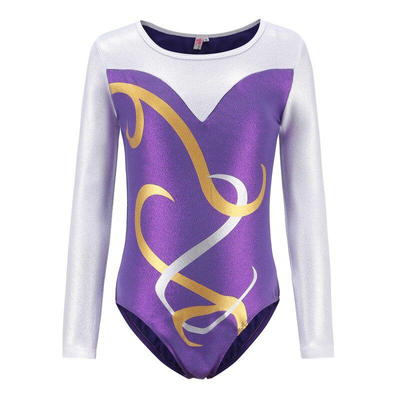 Sunnyway 5-12Y Gymnastiek Danspak Meisjes Lange Mouw Dans Leotards Kind Gestreepte Kostuums Gymnastiek Leotards Kinderen Dans Balletpakken 12
