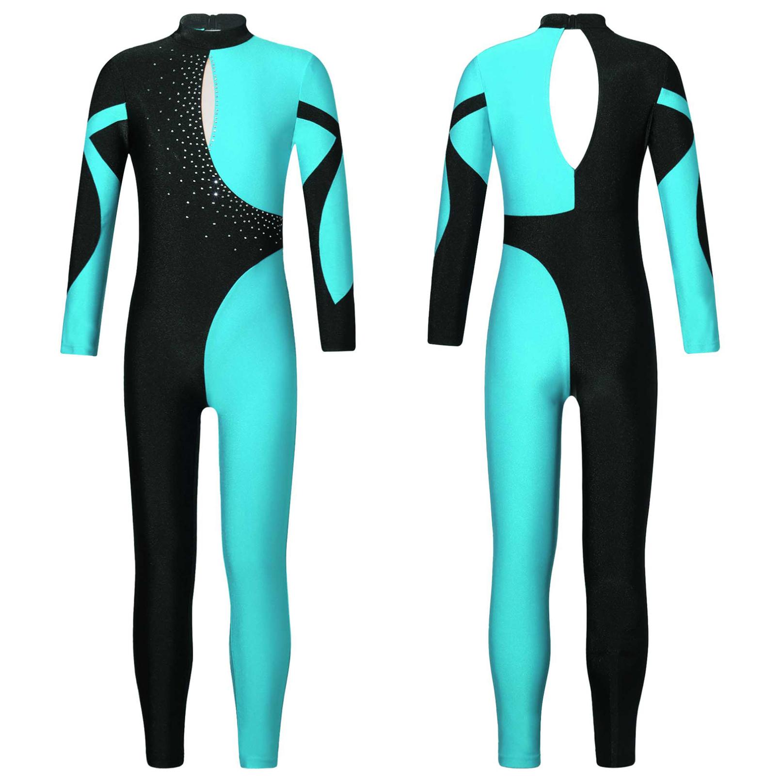 YOOJIA Gymnastiek maillots voor kinderen meisjes ballet unitard atletische jumpsuit lange mouw yoga workout schaatsen dans kostuum catsuit 13-14 Years groen