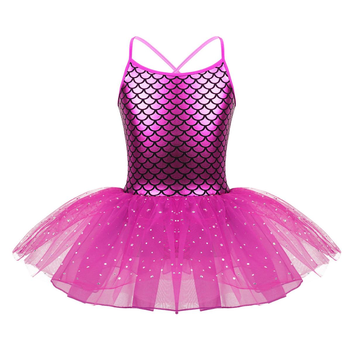Inlzdz Kinderen Meisjes Ballerina Fee Prom Party Kostuum Kinderen Lovertjes Zeemeermin Dans Jurk Dancewear Gymnastiek Turnpakje Ballet Tutu Jurk 9-10 Years rozerode kleur