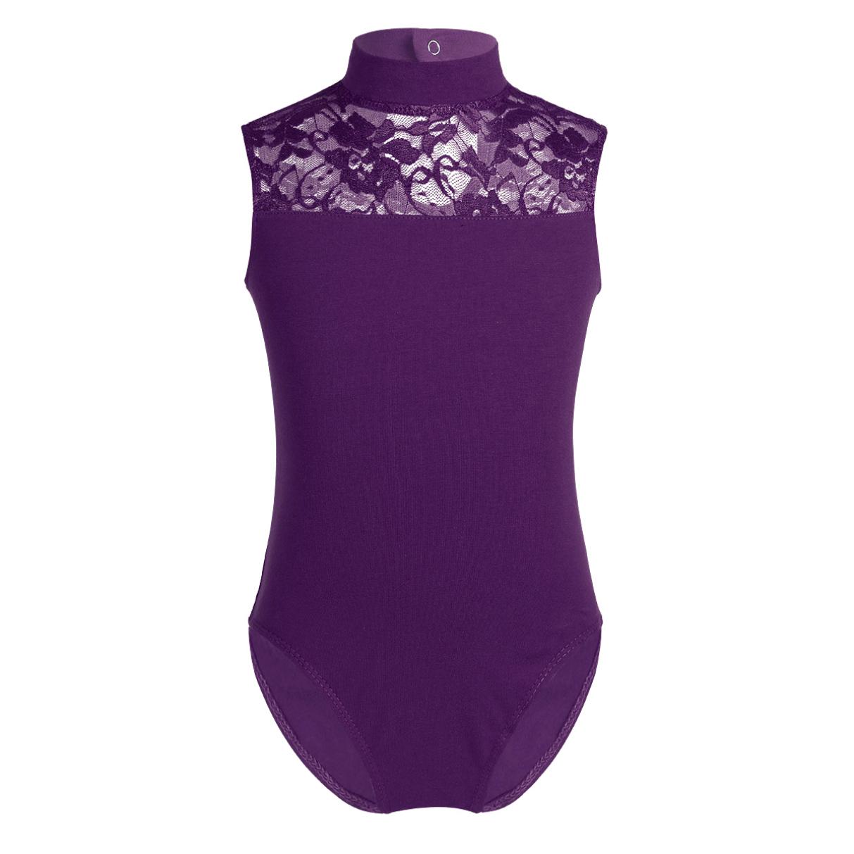 YONGHS Kinderen Meisjes Mouwloze Turtle Neck Lace Back Ballet Dans Gymnastiek Turnpakje Jumpsuit 9-10 Years paars