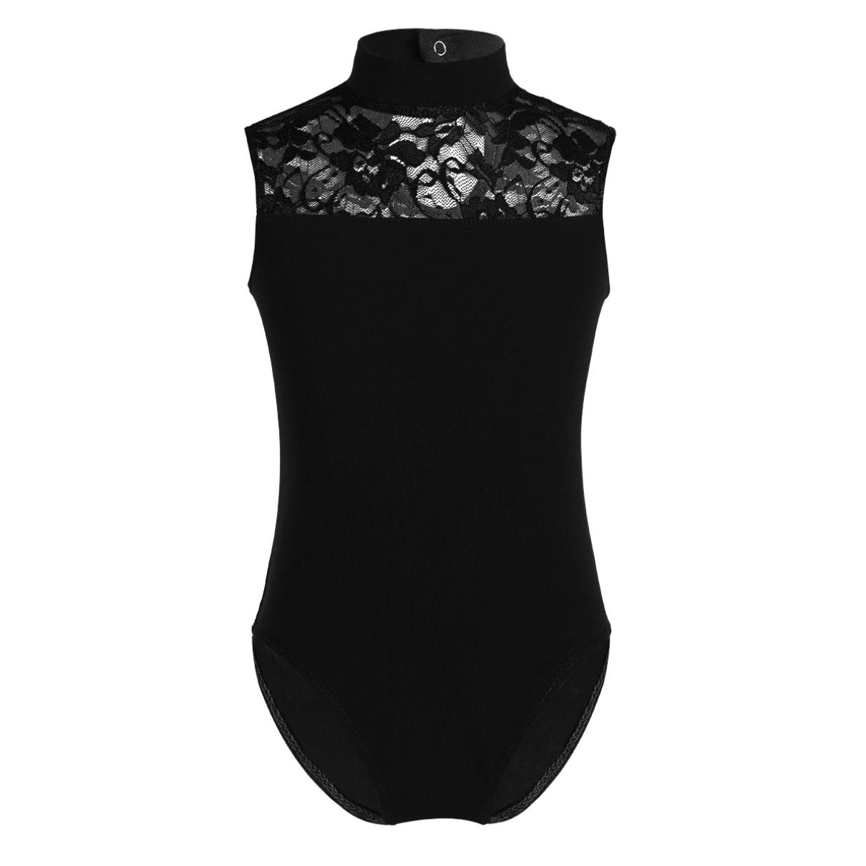 YONGHS Kinderen Meisjes Mouwloze Turtle Neck Lace Back Ballet Dans Gymnastiek Turnpakje Jumpsuit 9-10 Years zwart
