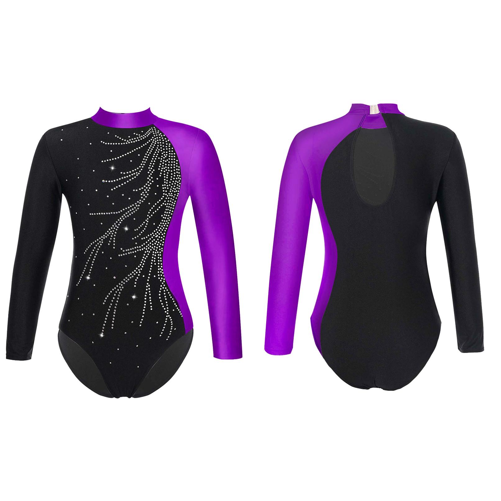 WinYing Meisjes gymnastiek turnpakje met lange mouwen Unitard eendelige outfits balletdans bodysuit turnpakje danskleding 15-16 Years paars