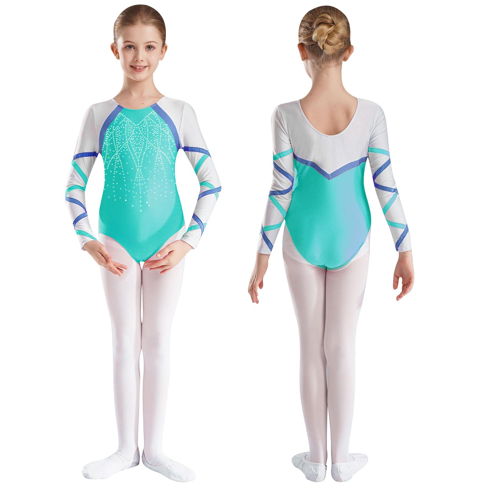 Yunduantong-electronic Meisjes Ballet Gymnastiek Acrobatiek Leotard Kunstschaatsen Dans Unitard Glanzende Pailletten Strass Ronde Hals Lange Mouw Bodysuit 5-6 Years wintertaling