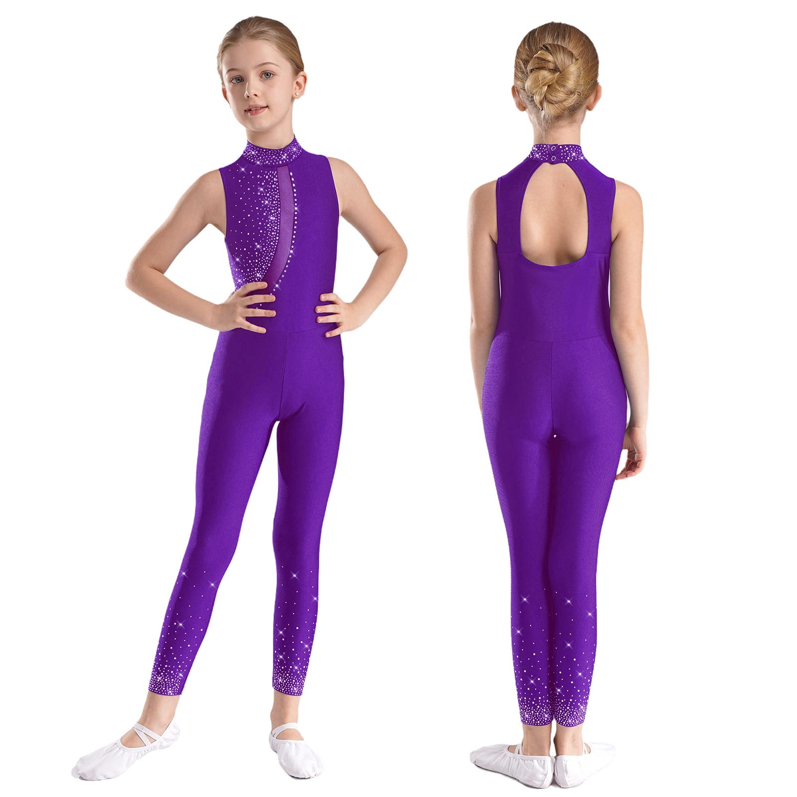 Inlzdz Meisjes kunstschaatsen jumpsuit ballet jazz danskleding uitgesneden rug bodysuit voor atletische actieve kleding workout yoga 11-12 Years