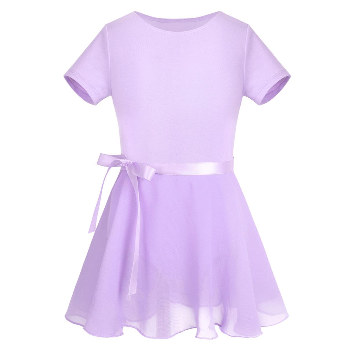 Inlzdz Kinderen Meisjes Dans Ballet Jurk Korte Mouwen Gymnastiek Leotard met Tutu Rok Sets 3-4 Years lavendel