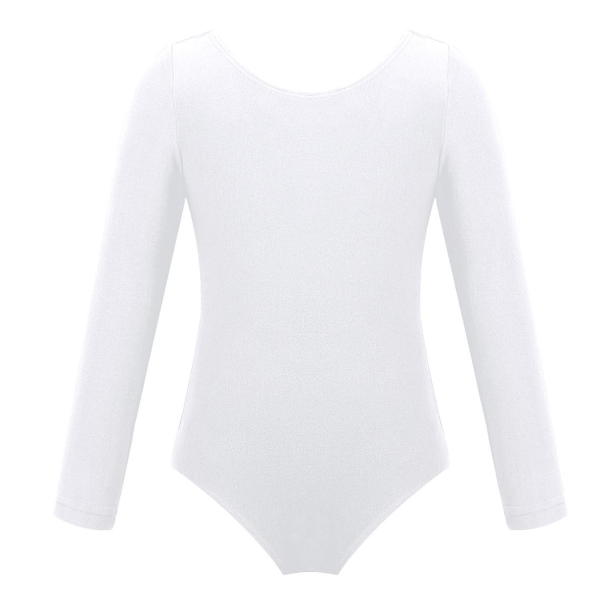 Tiaobug Meisjes Peuter Lange Mouw Turnpakje Gymnastiek Ballet Turnpakje Jumpsuit Danskostuums 7-8 Years wit