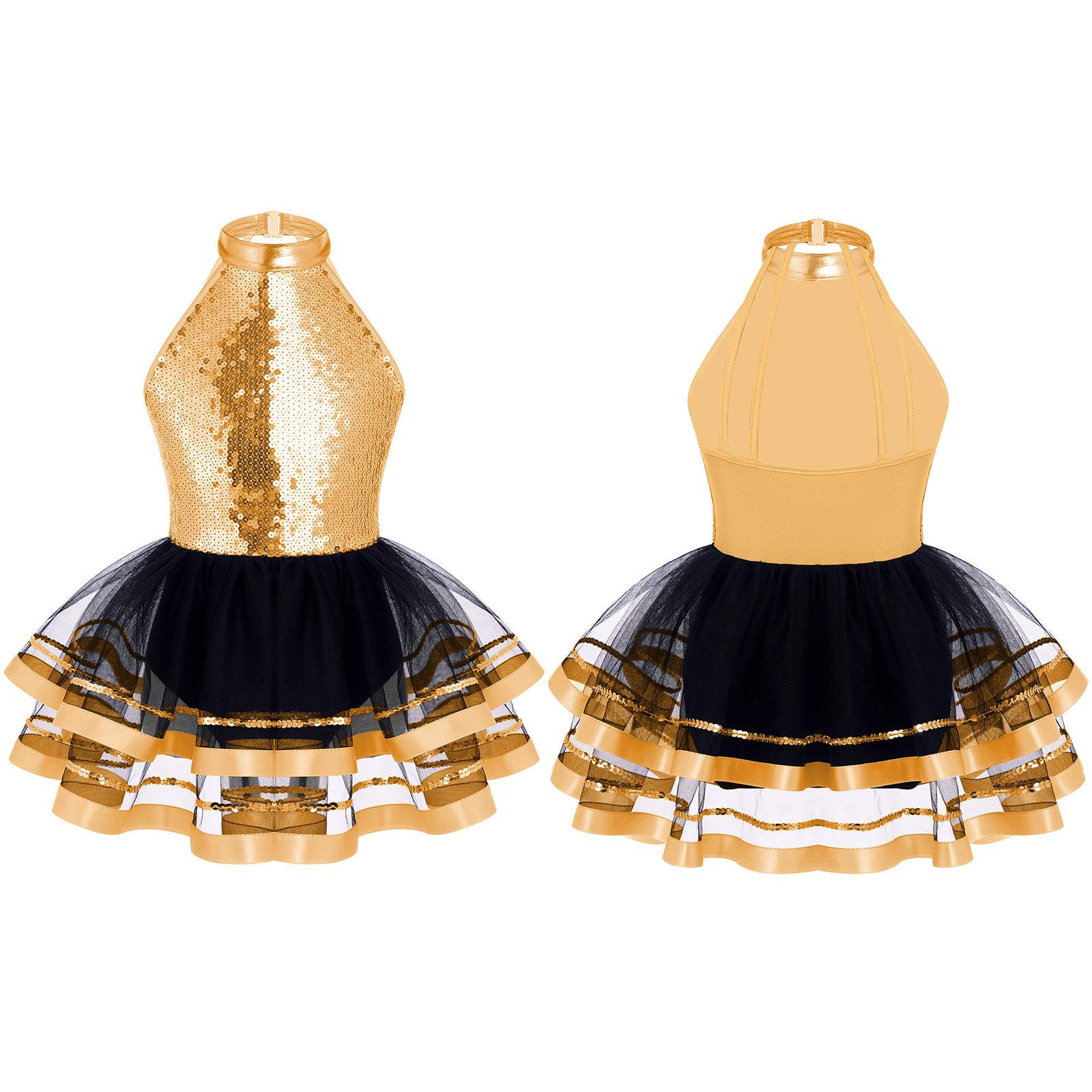 Fldy Kinderen Meisjes Sprankelende Pailletten Ronde Hals Ballet Dans Tutu Jurk Gymnastiek Moderne Dansvoorstelling Kostuum 13-14 Years